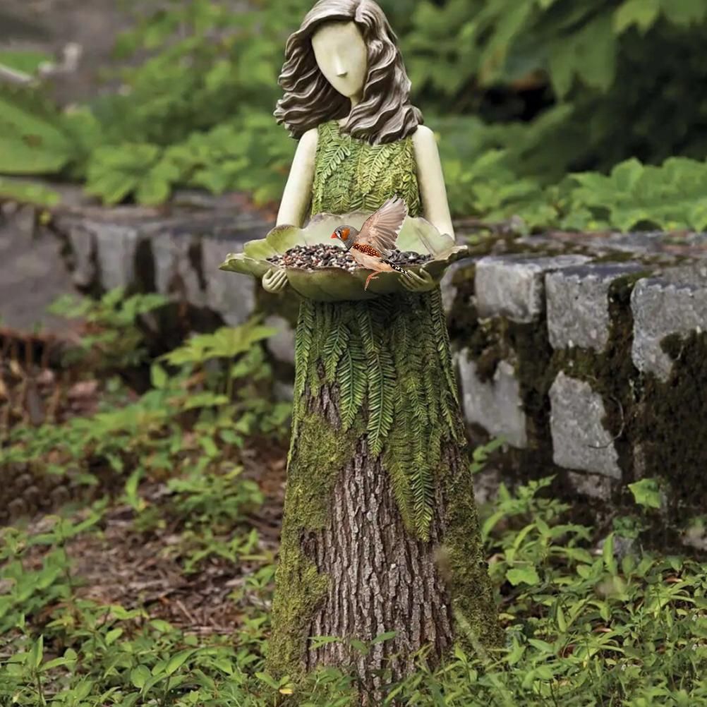 Fairy Garden Statue with Bird Feeder Lawn Resin Ornaments Garden Art view 7