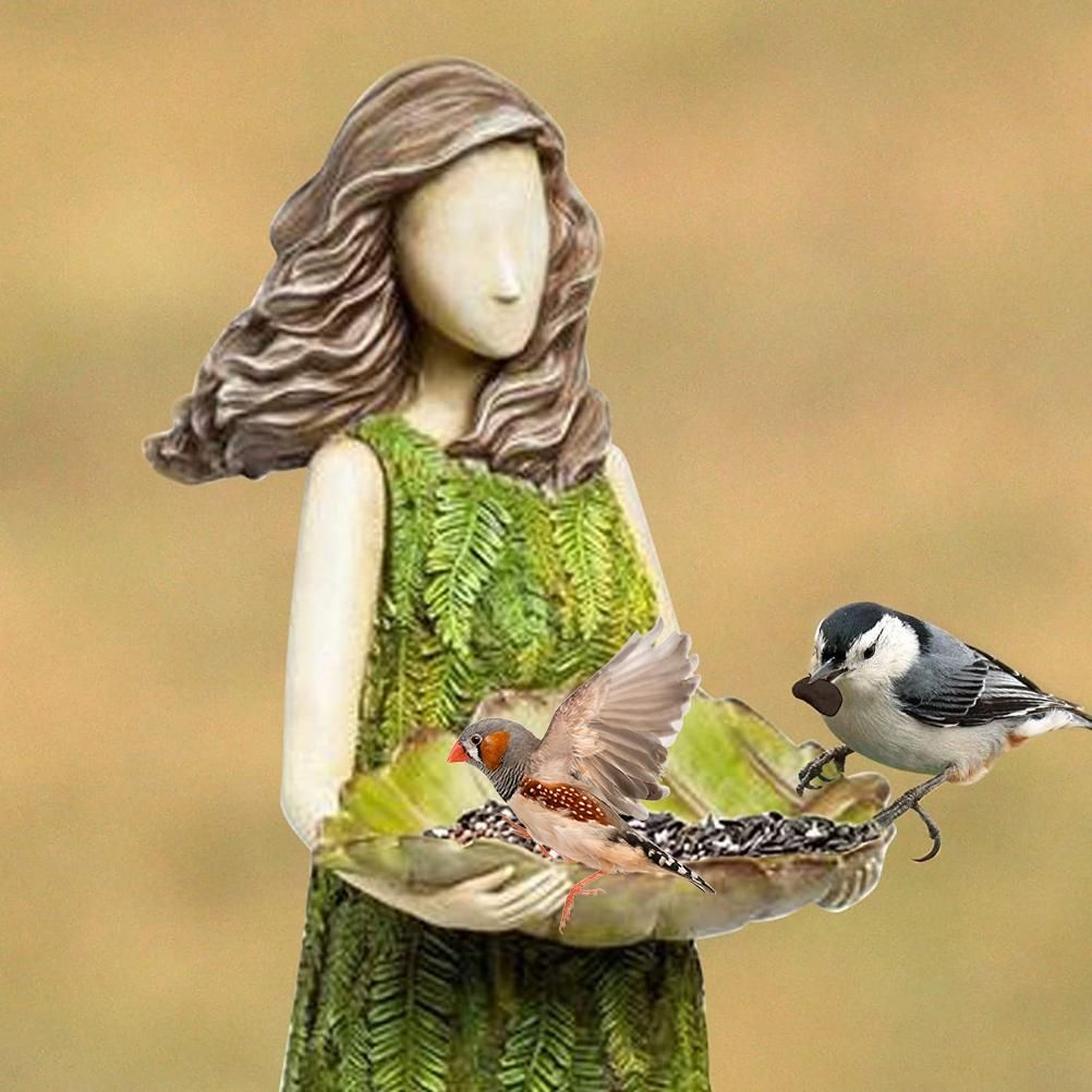 Fairy Garden Statue with Bird Feeder Lawn Resin Ornaments Garden Art view 8