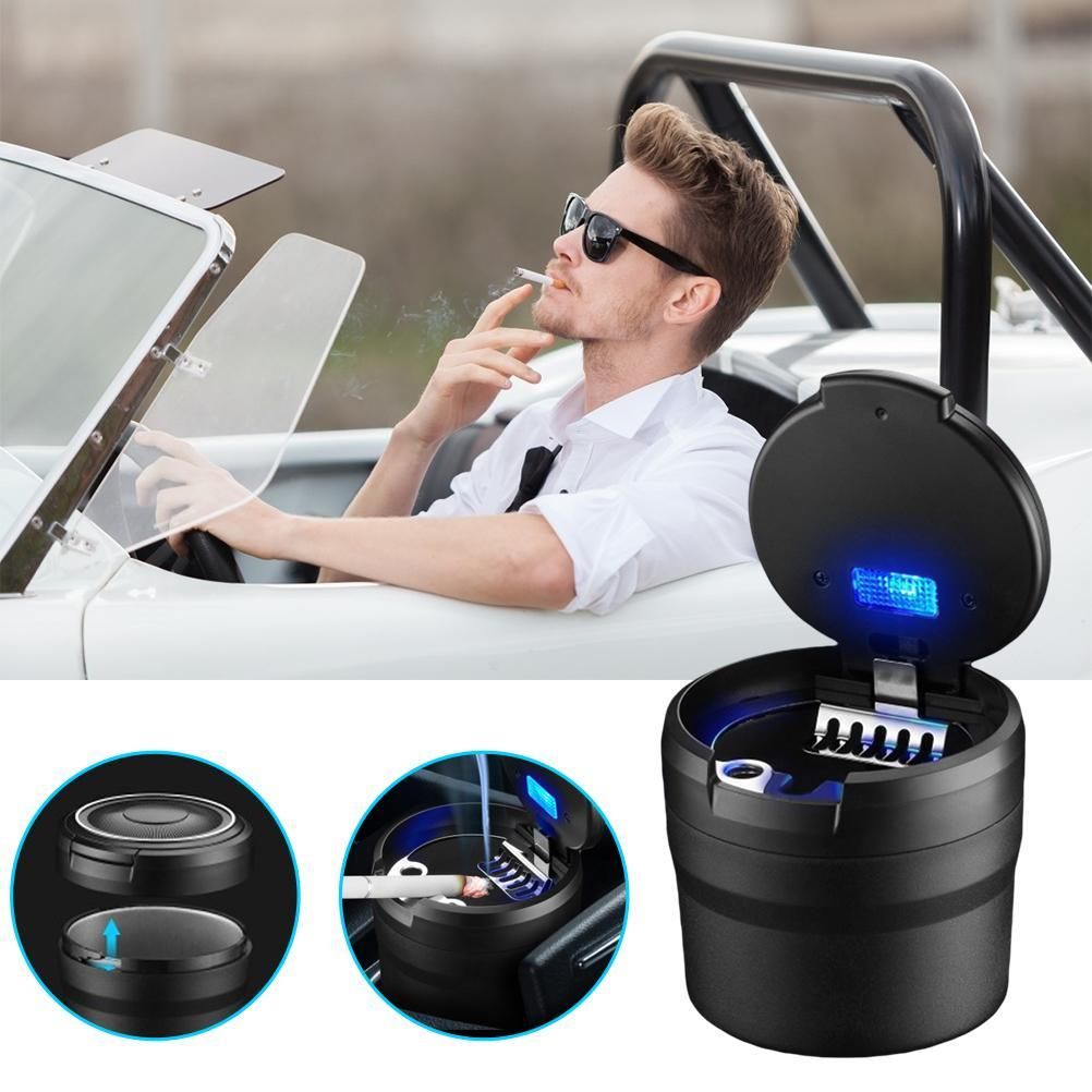 Car Ashtrays with Lid and LED Light Portable Ashtray for Car Mini Car Trash view 2