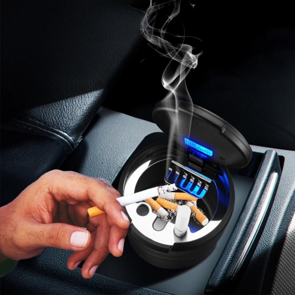 Car Ashtrays with Lid and LED Light Portable Ashtray for Car Mini Car Trash view 3