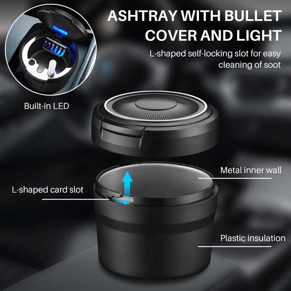 Car Ashtrays with Lid and LED Light Portable Ashtray for Car Mini Car Trash view 6