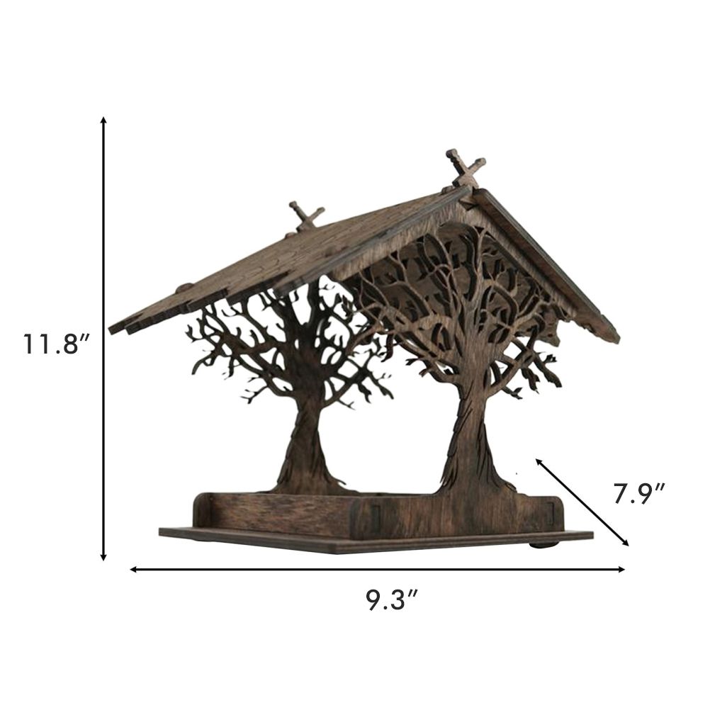 Wooden Bird Feeder Hanging Seed Container Tray for Wild Birds Home Garden Yard view 2