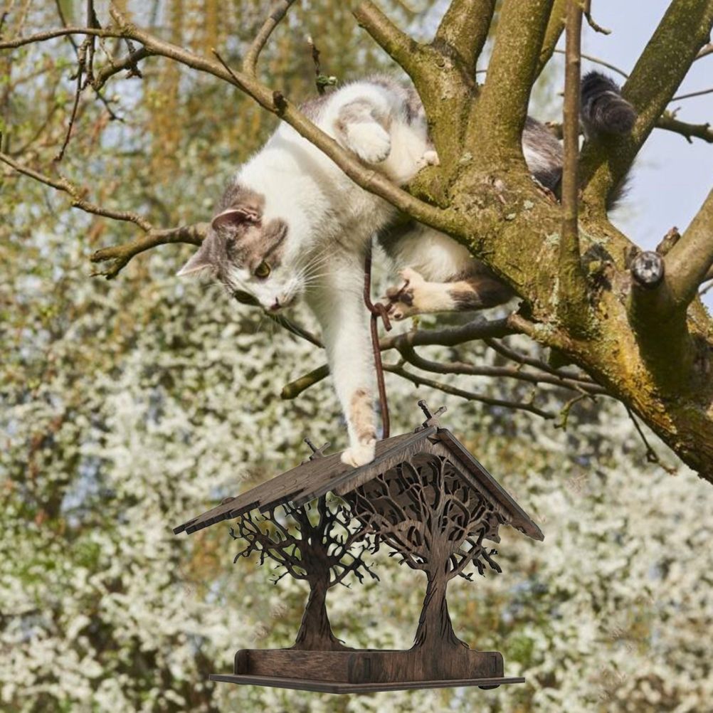Wooden Bird Feeder Hanging Seed Container Tray for Wild Birds Home Garden Yard view 4