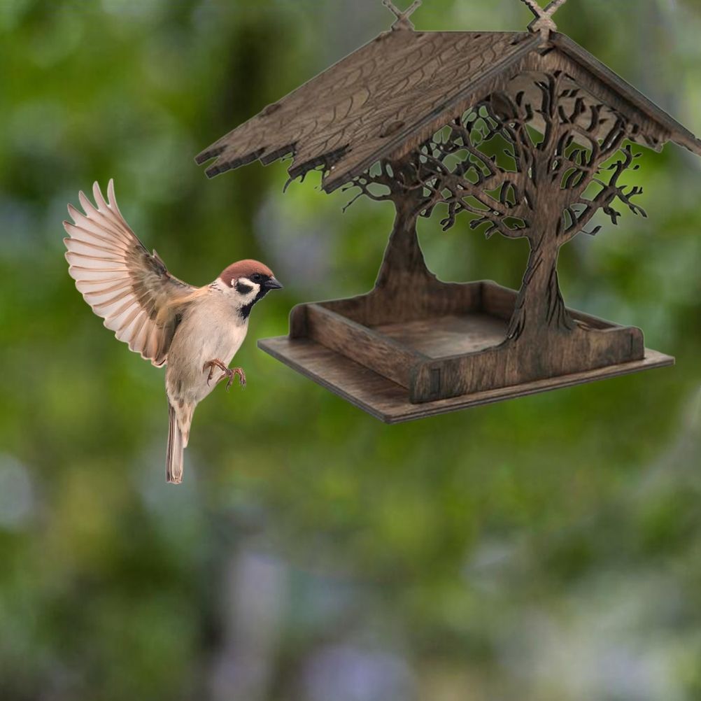 Wooden Bird Feeder Hanging Seed Container Tray for Wild Birds Home Garden Yard view 5
