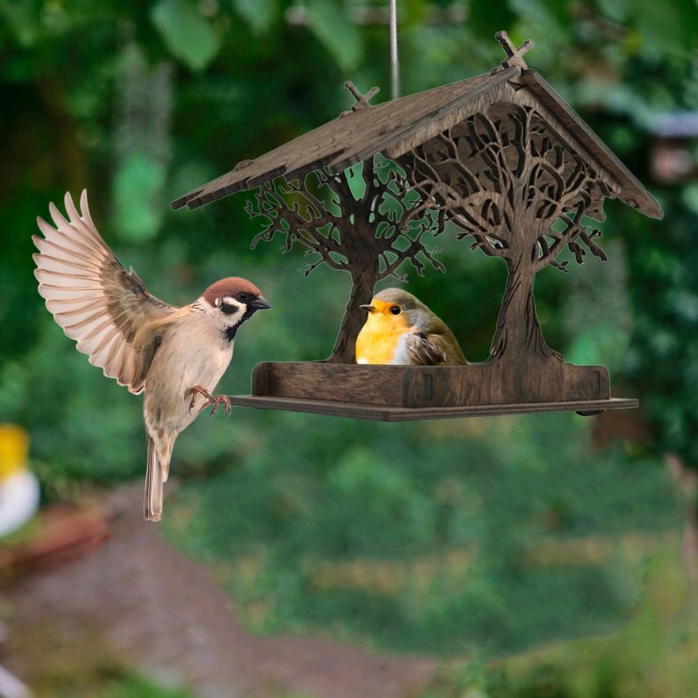 Wooden Bird Feeder Hanging Seed Container Tray for Wild Birds Home Garden Yard view 6
