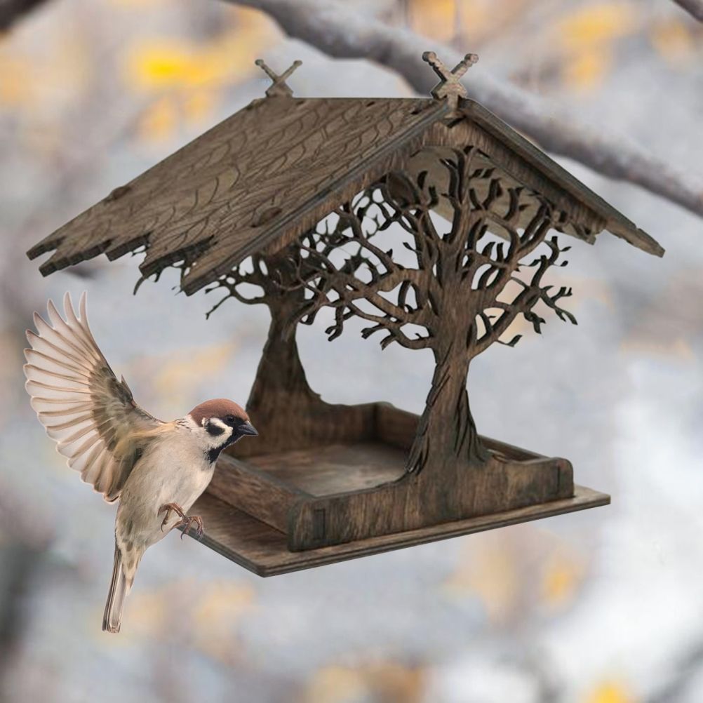 Wooden Bird Feeder Hanging Seed Container Tray for Wild Birds Home Garden Yard view 7