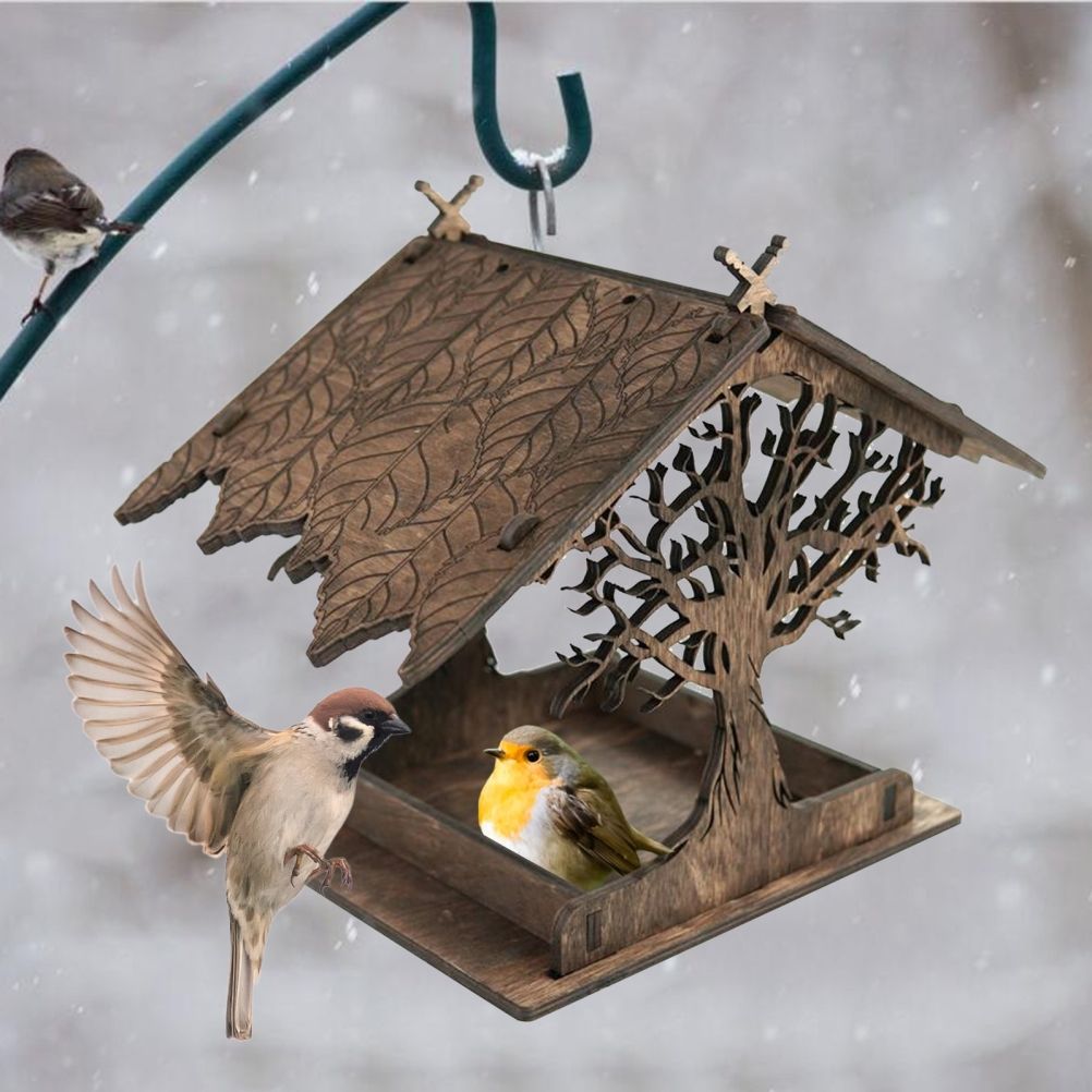 Wooden Bird Feeder Hanging Seed Container Tray for Wild Birds Home Garden Yard view 8