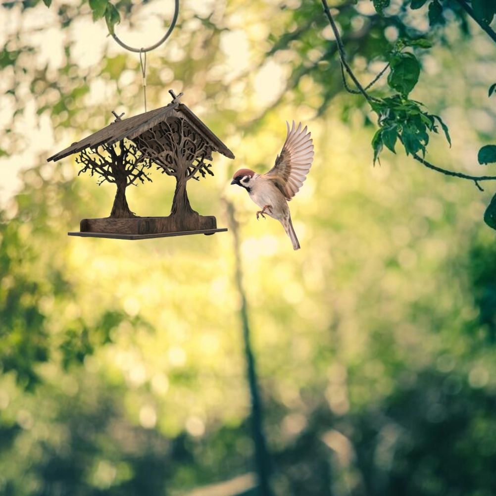 Wooden Bird Feeder Hanging Seed Container Tray for Wild Birds Home Garden Yard view 10
