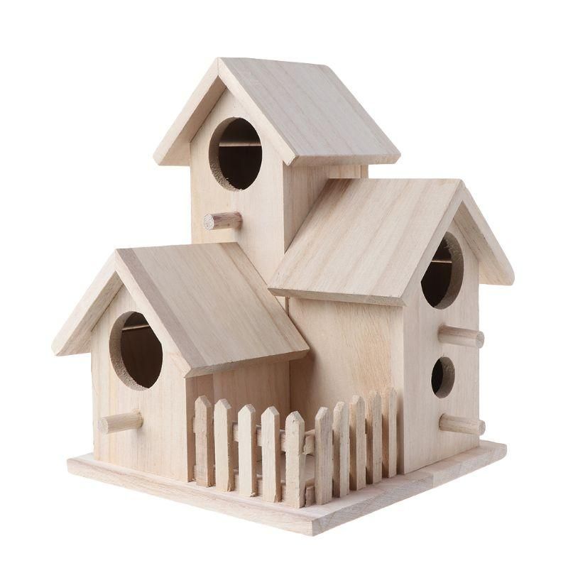 Wooden Bird House Fence Birdhouse Hanging Decoration Practical Bird Nest view 2