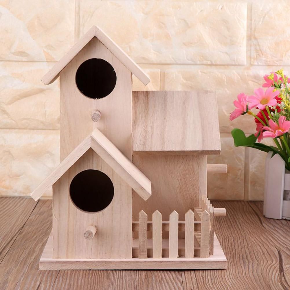 Wooden Bird House Fence Birdhouse Hanging Decoration Practical Bird Nest view 3