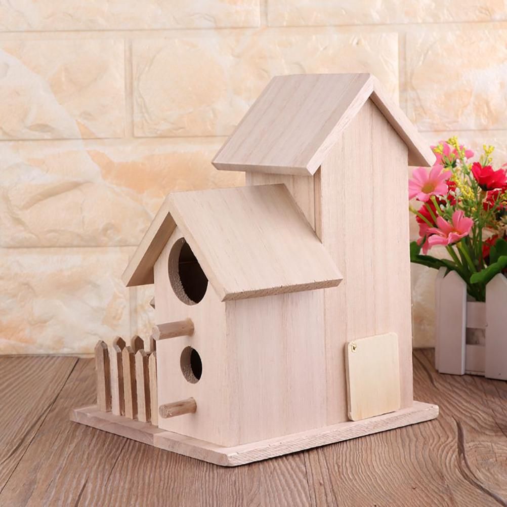 Wooden Bird House Fence Birdhouse Hanging Decoration Practical Bird Nest view 4