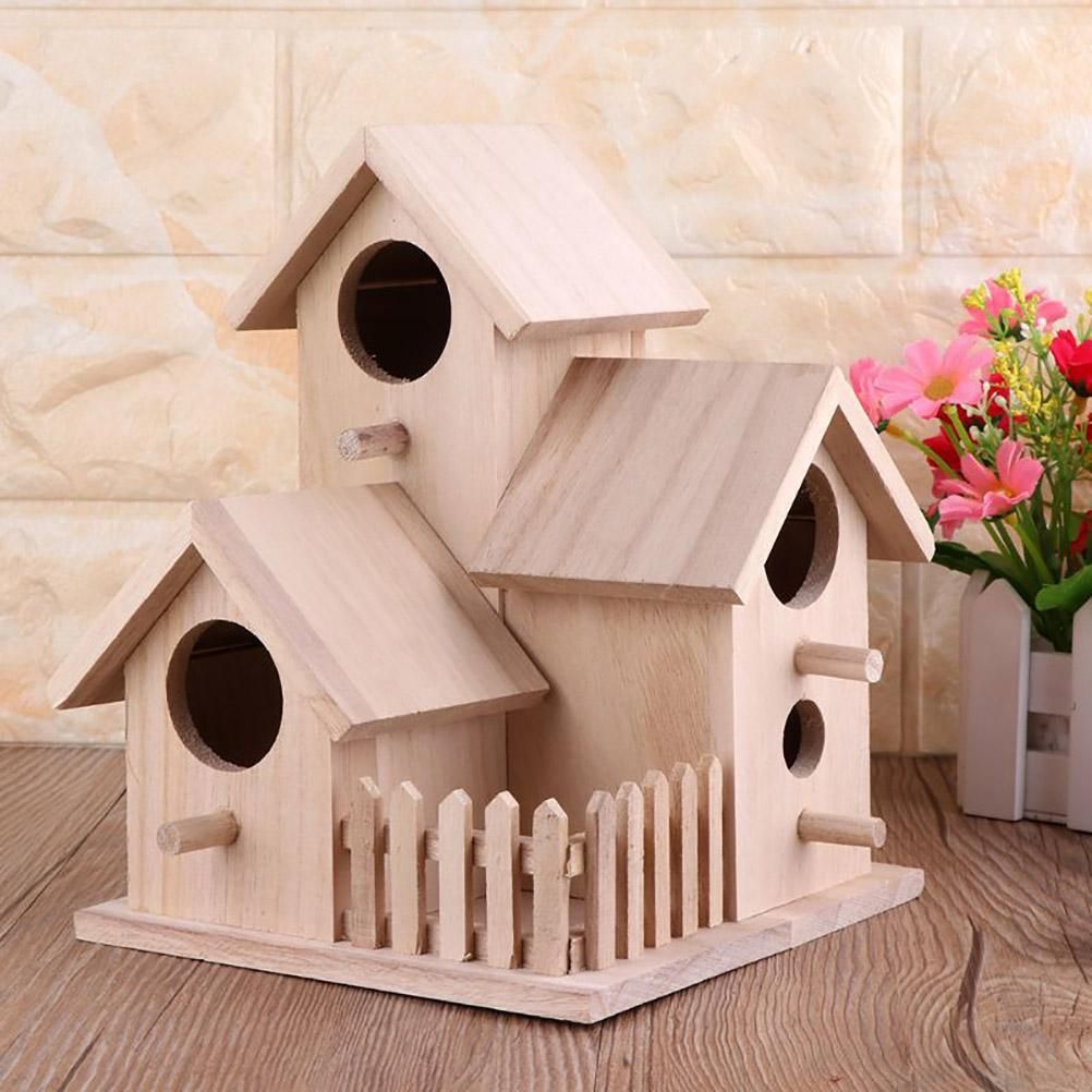Wooden Bird House Fence Birdhouse Hanging Decoration Practical Bird Nest view 9