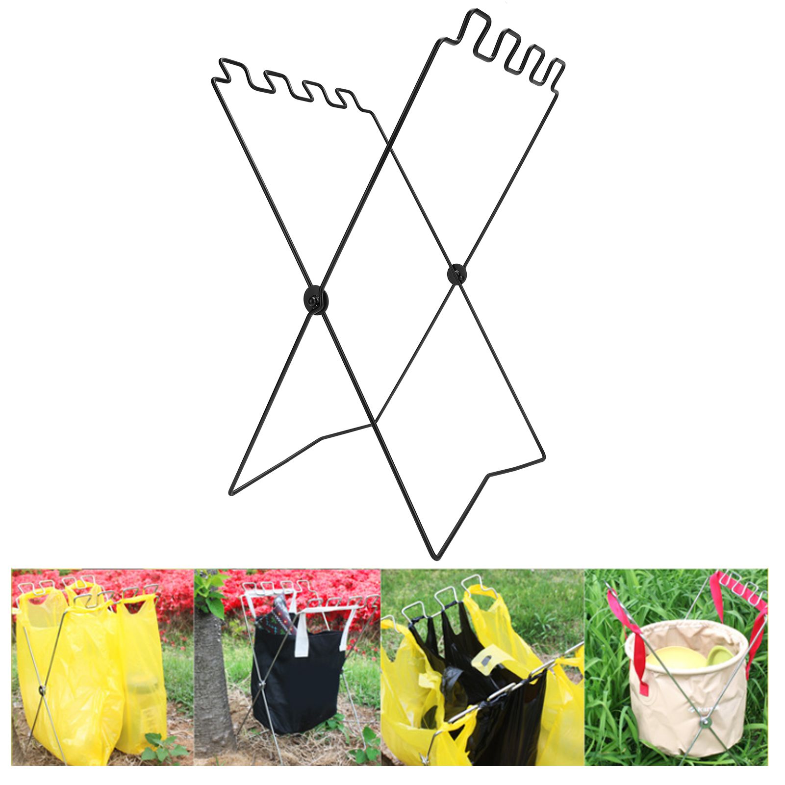 BBQ Picnic Portable Trash Bag Rack Environmental Protection Iron Wire Folding view 9