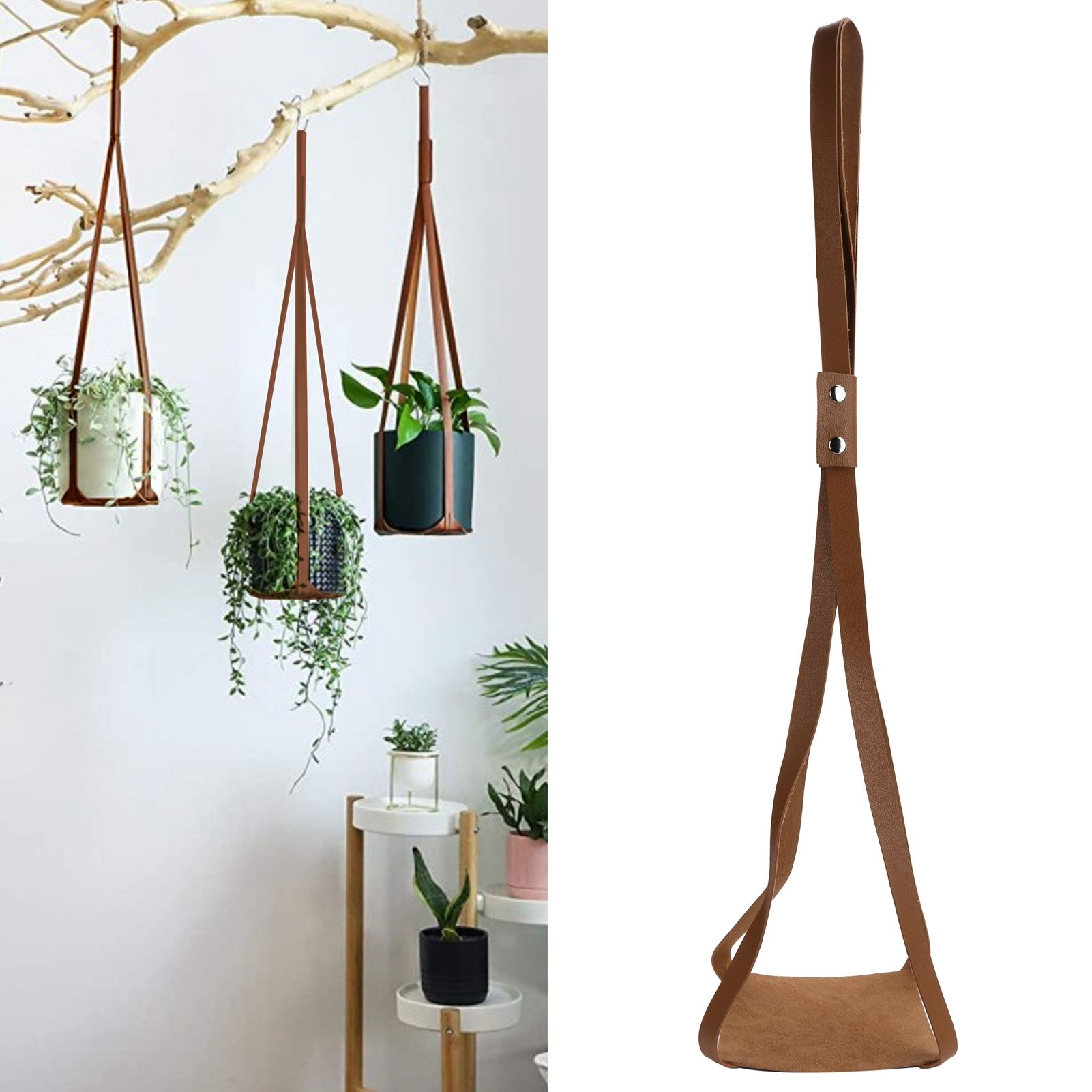 PU Leather Plant Hanger Planter Flowerpot Hanging Holder Home Decor Garden view 9