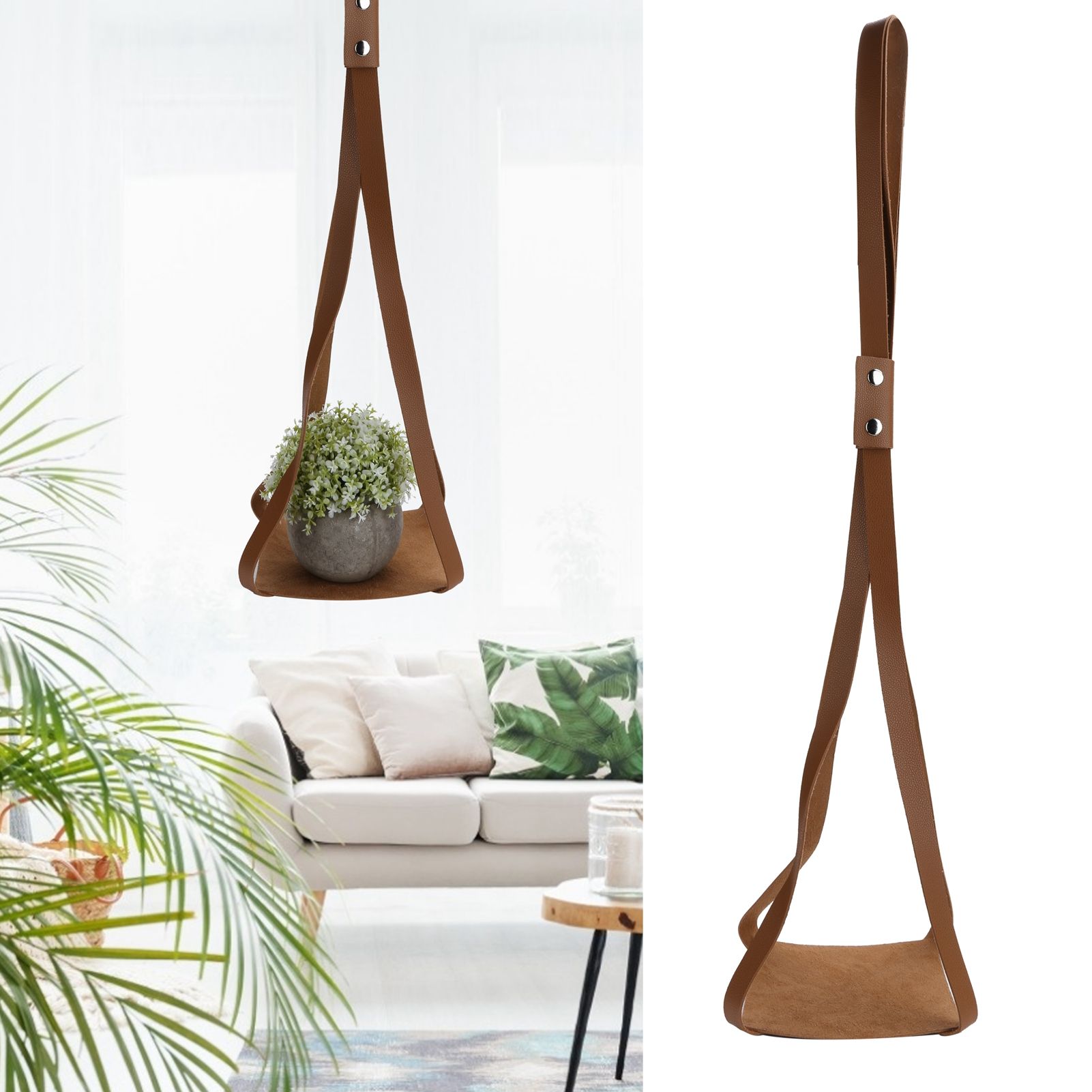 PU Leather Plant Hanger Planter Flowerpot Hanging Holder Home Decor Garden view 10