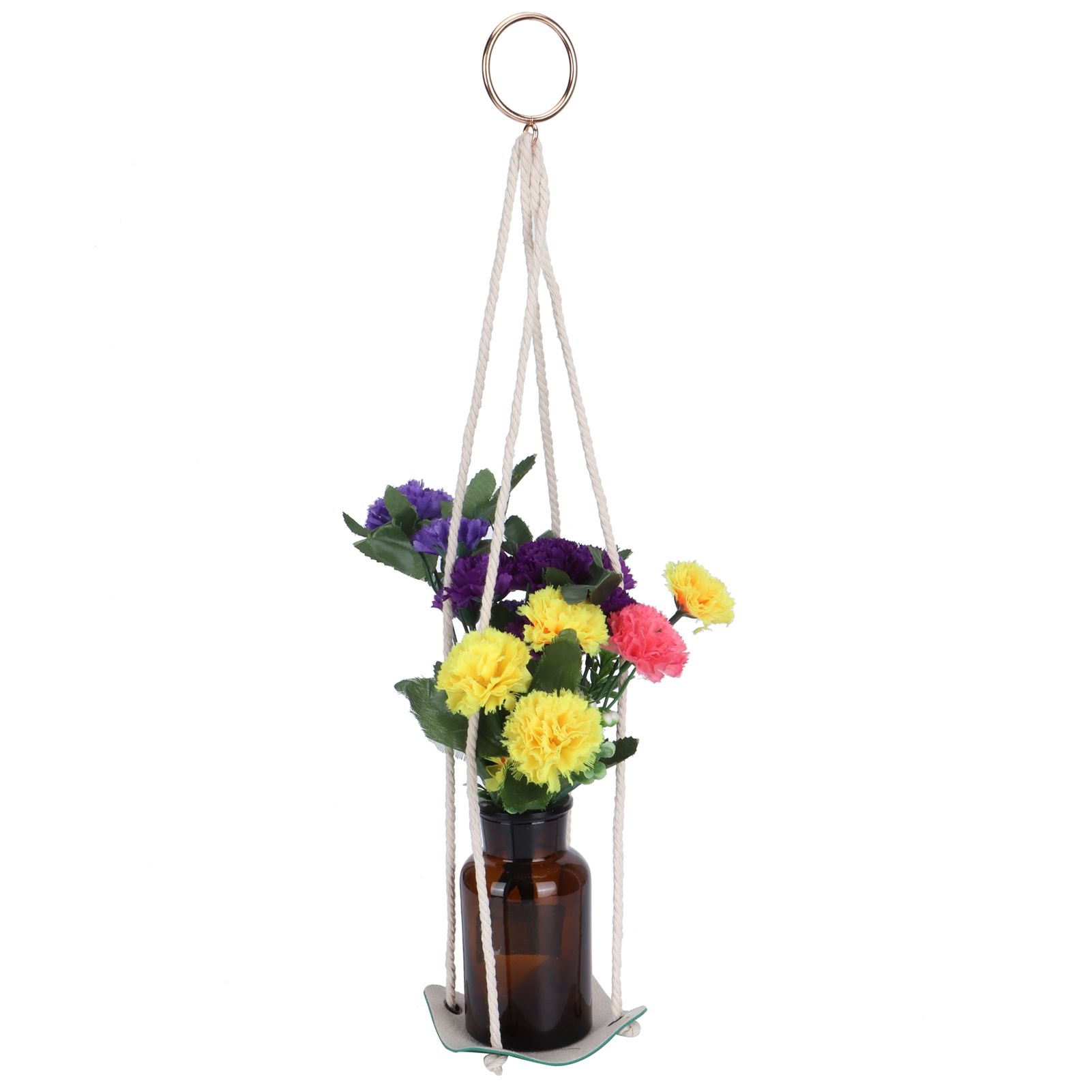 Planter Holder Flowerpot Hanging Rack Hanger with PU Leather Base Cotton Rope view 7