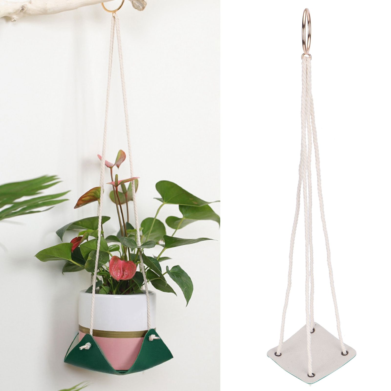 Planter Holder Flowerpot Hanging Rack Hanger with PU Leather Base Cotton Rope view 9