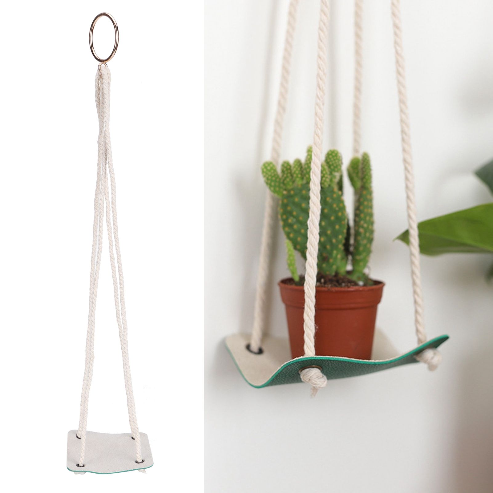 Planter Holder Flowerpot Hanging Rack Hanger with PU Leather Base Cotton Rope view 10