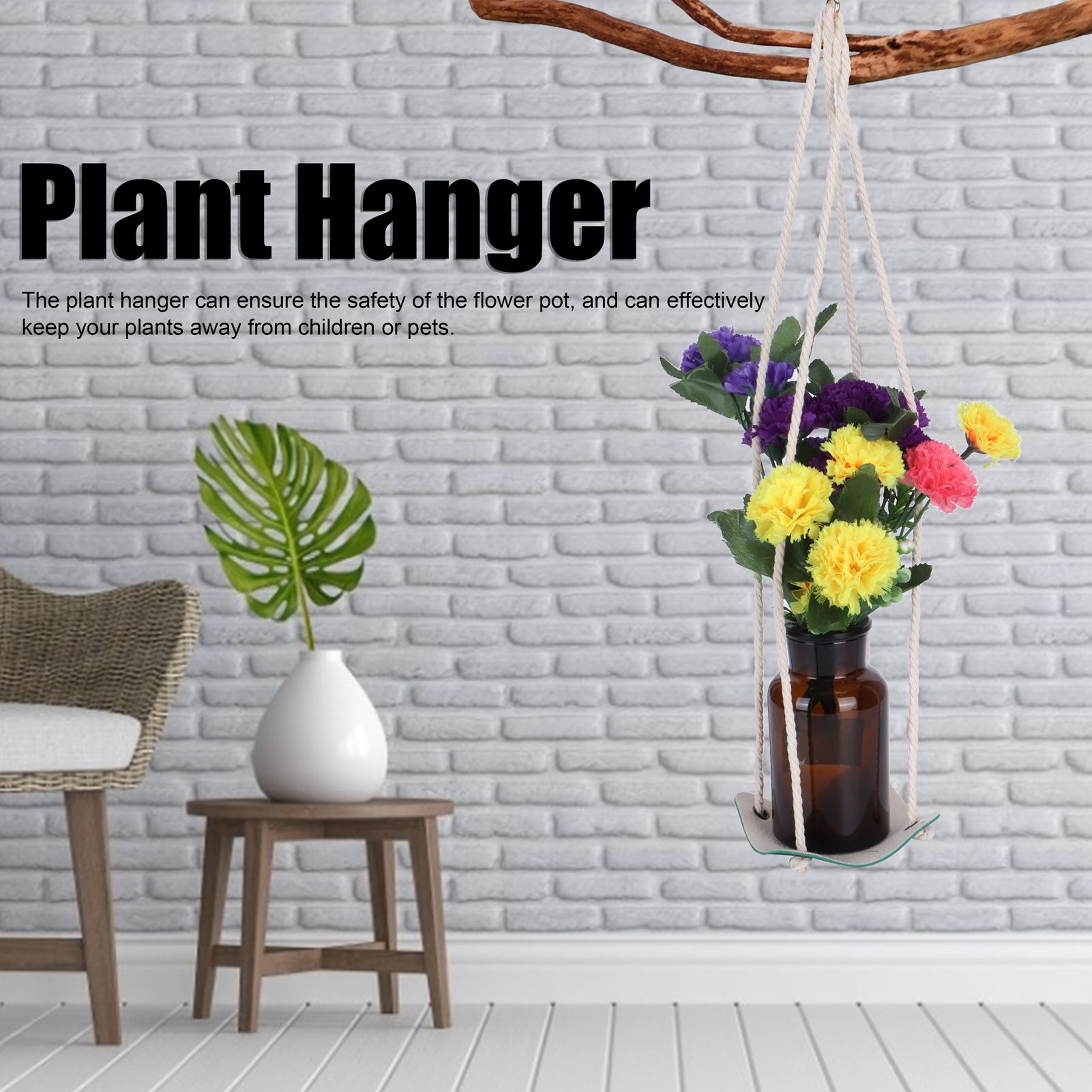 Planter Holder Flowerpot Hanging Rack Hanger with PU Leather Base Cotton Rope view 15