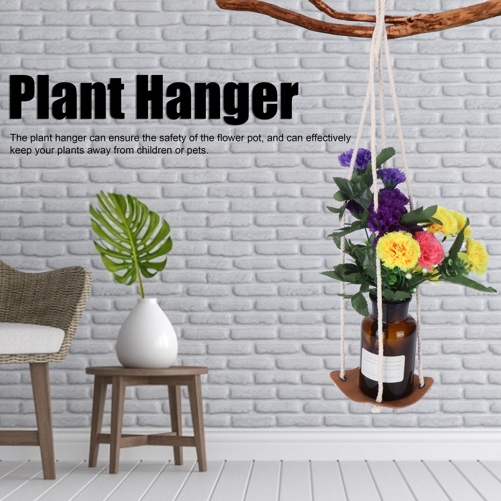 Planter Holder Flowerpot Hanging Rack Hanger with PU Leather Base Cotton Rope view 14