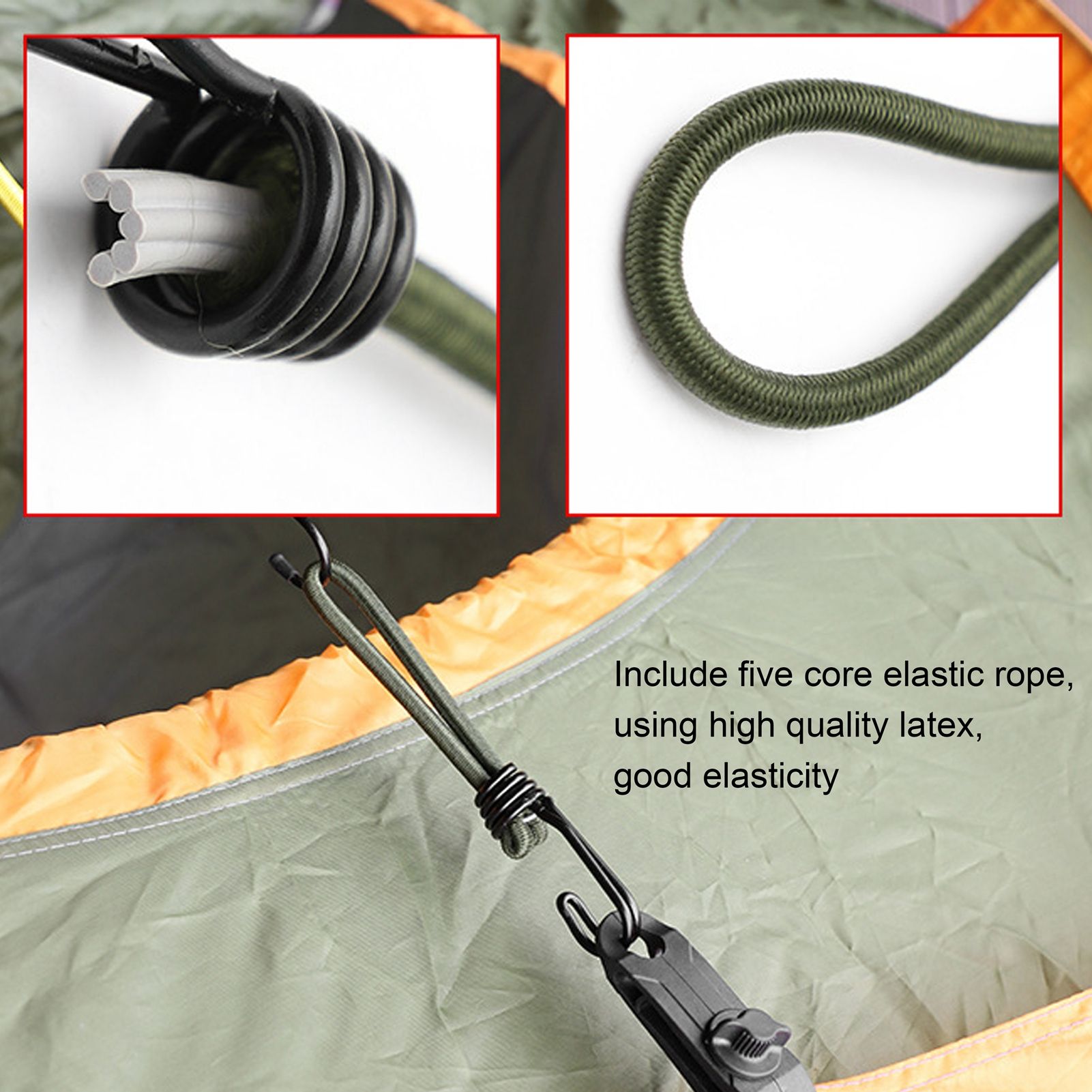 10pcs Tent Elastic Rope with Hook Camping Tent Fixation Elastic Rope Accessories view 14