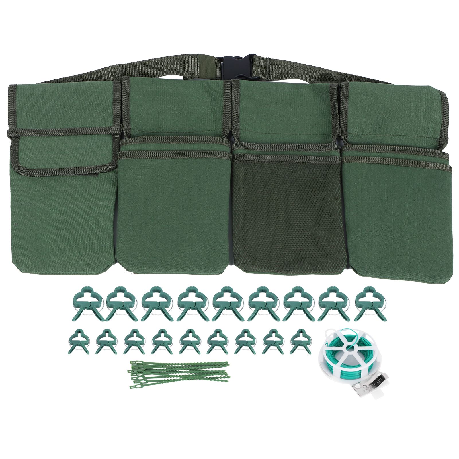 Gardening Tools Set Green Waist Bag Plant Support Clips Adjustable Cable Ties Kit — image 1
