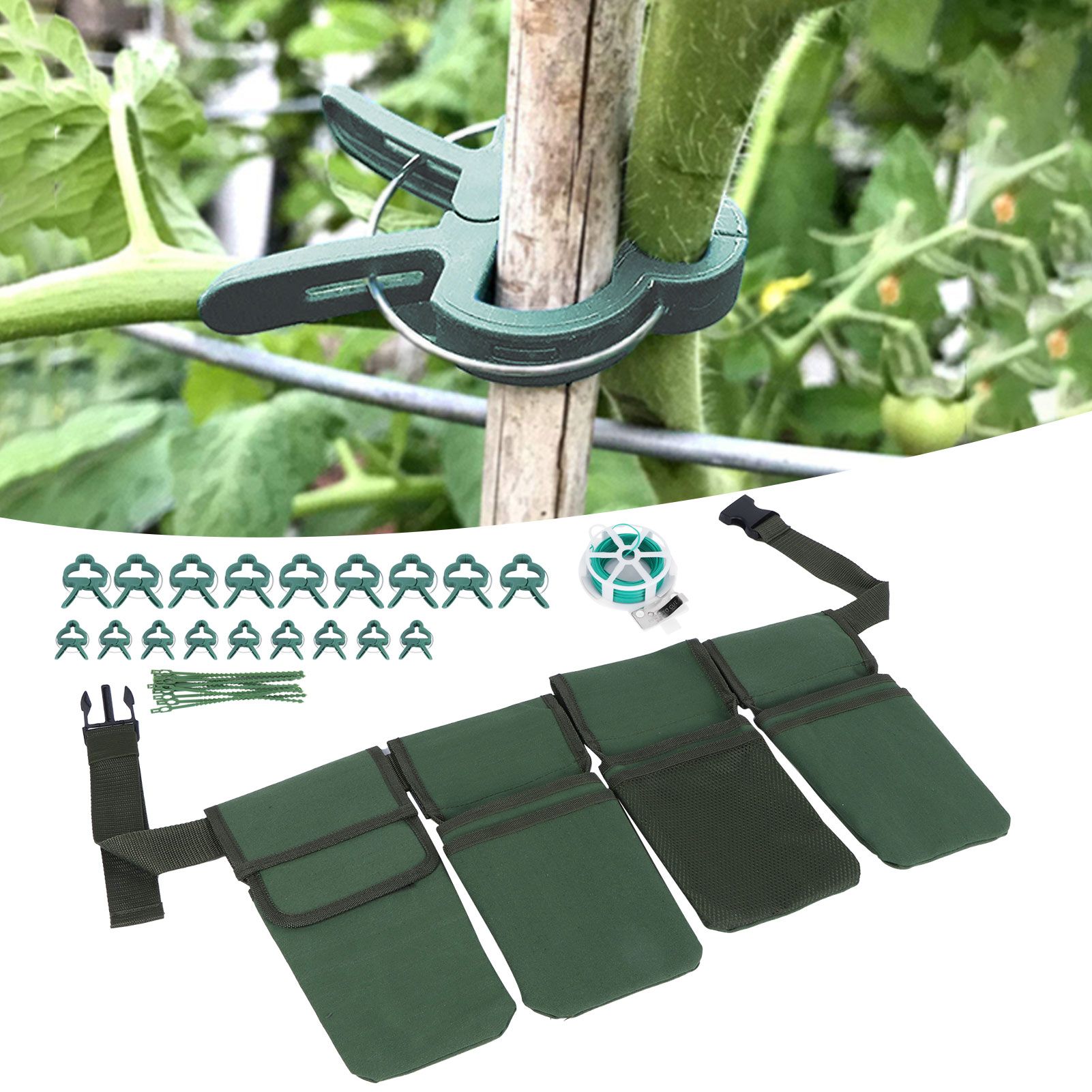 Gardening Tools Set Green Waist Bag Plant Support Clips Adjustable Cable Ties Kit view 10