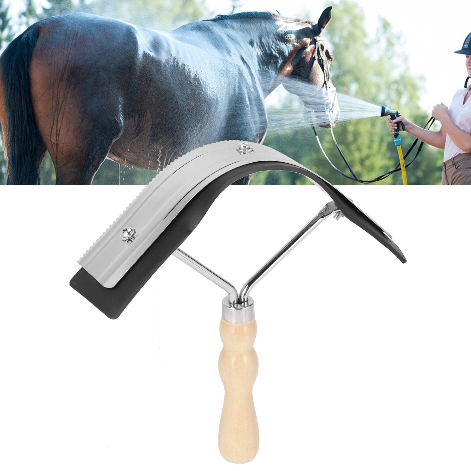 Horse Sweat Scraper with Wood Handle Non Slip Horse Cleaning Grooming Tool view 9