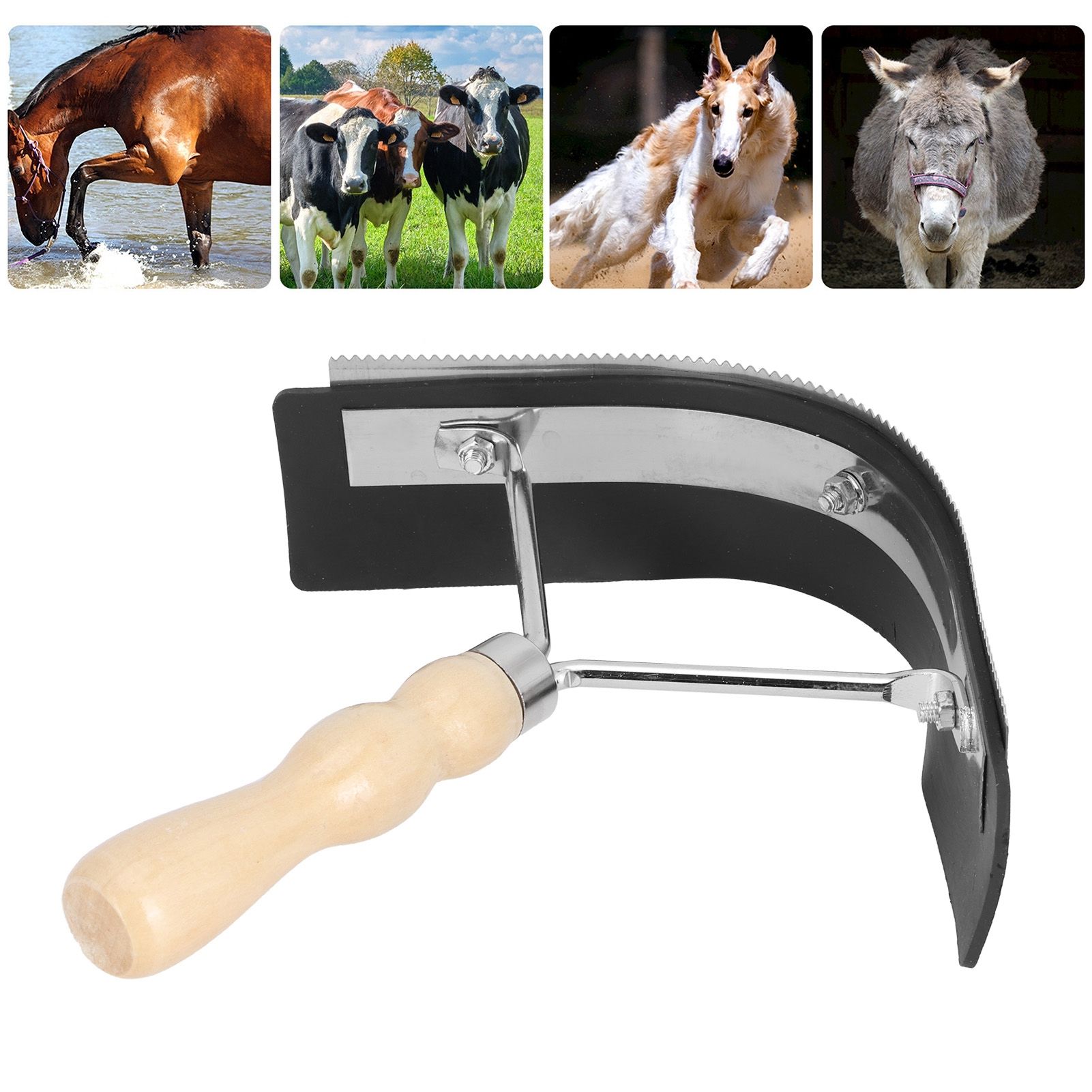 Horse Sweat Scraper with Wood Handle Non Slip Horse Cleaning Grooming Tool view 10