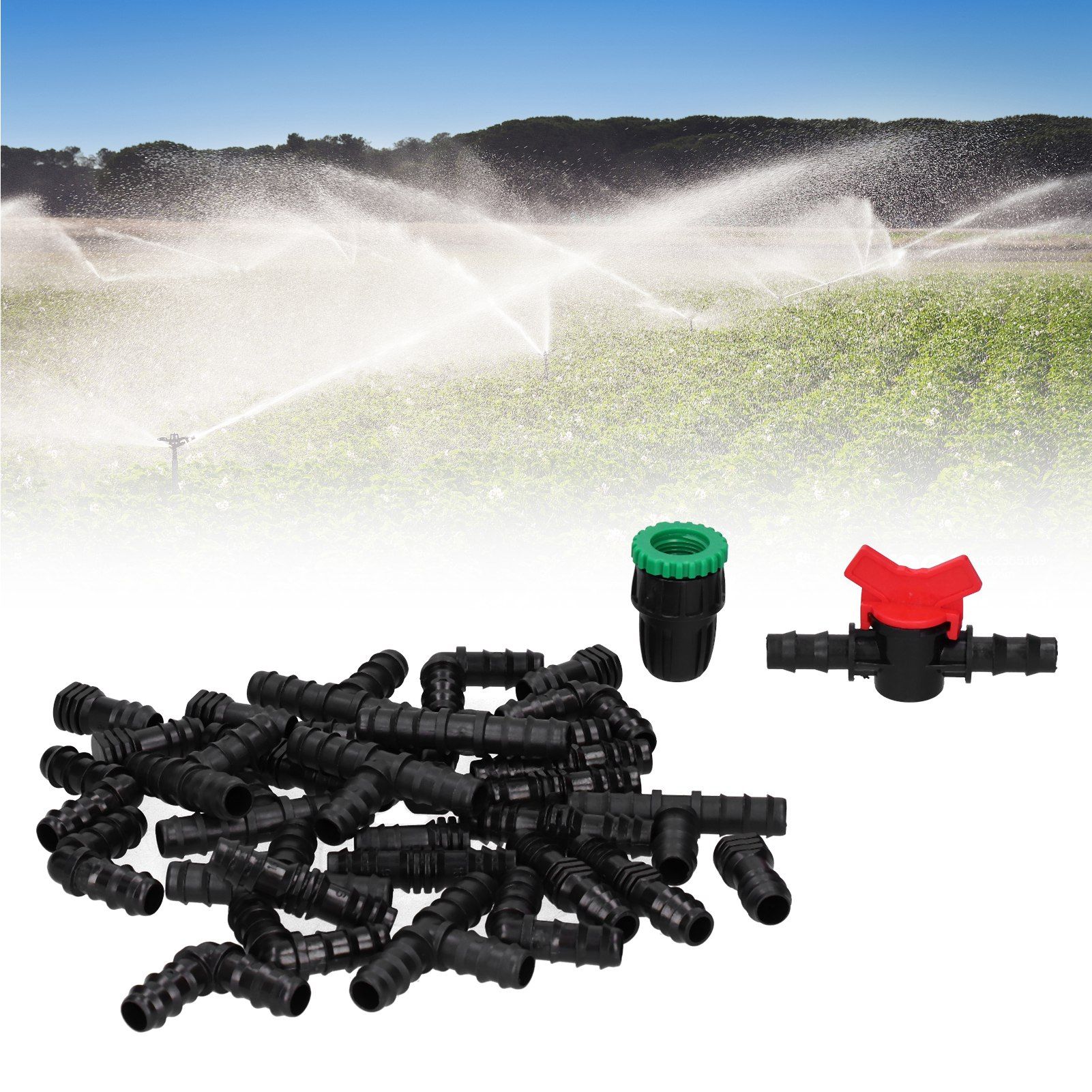 34Pcs/Set Drip Irrigation Kit G1/2 Faucet Adapter Tee Connector Spray Watering view 10