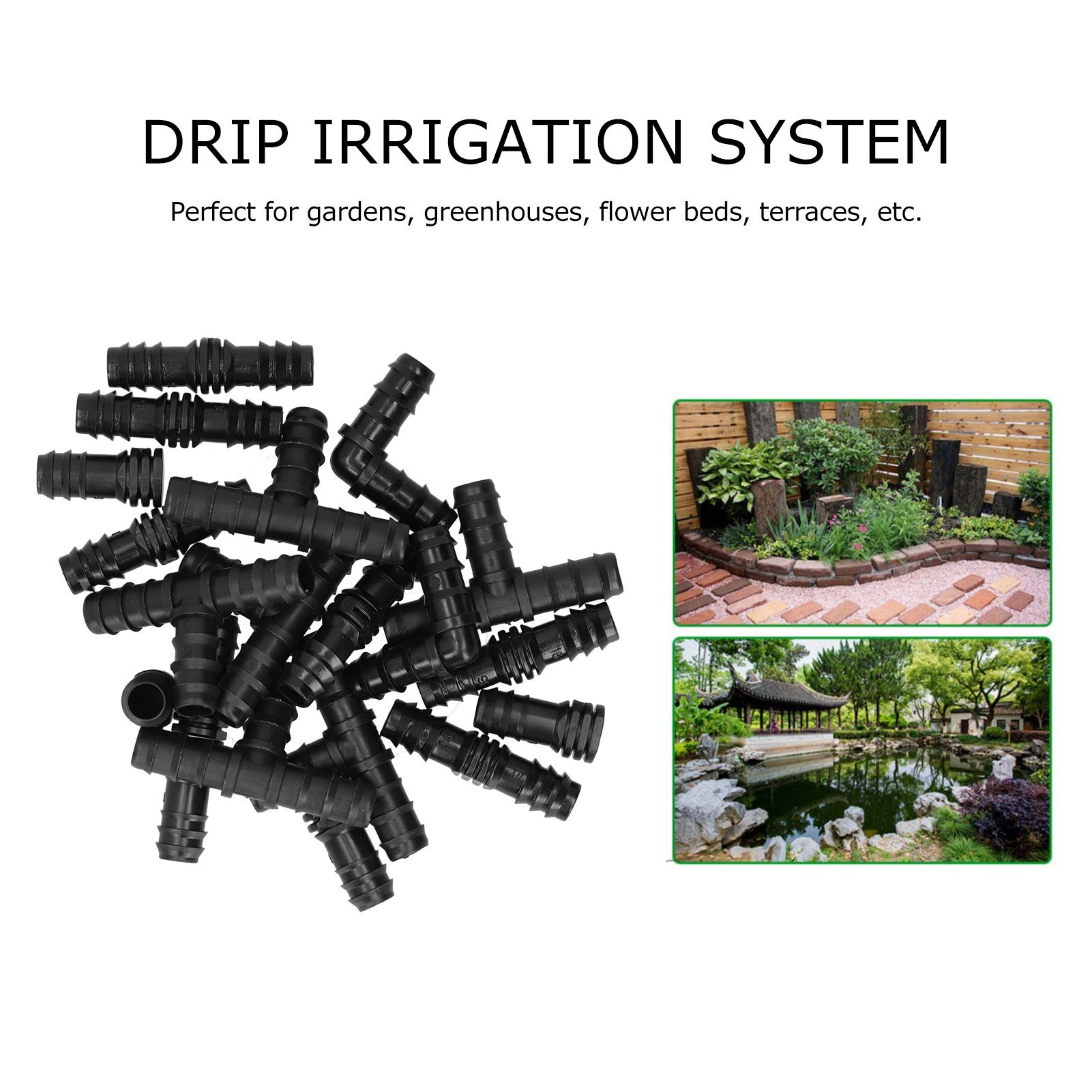 20Pcs/Set Drip Irrigation Sprinkler System Elbow Tee Coupling Connectors view 14