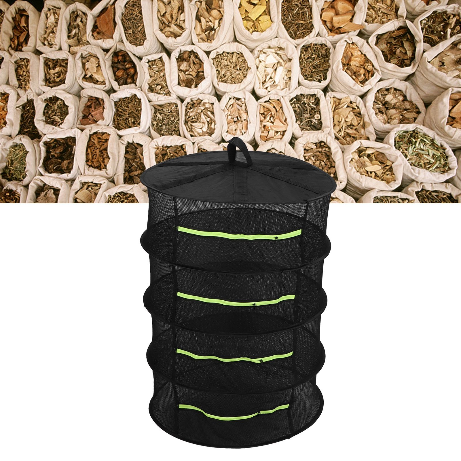 4-Layer Herb Drying Rack with Zippers Foldable Hanging Medicine Dry Mesh Net view 12