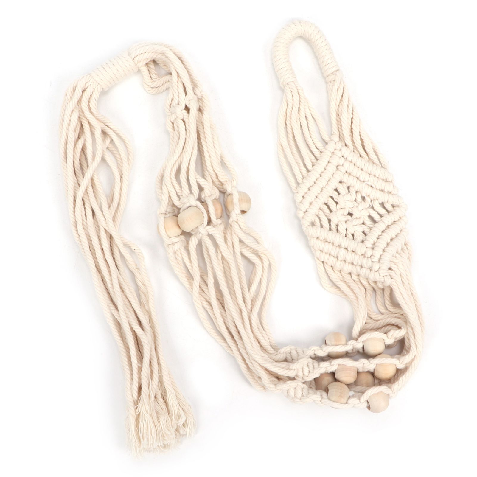 Cotton Rhombus Rope Pattern Plant Hanger with 12 Beads Hanging Flower Pot view 3