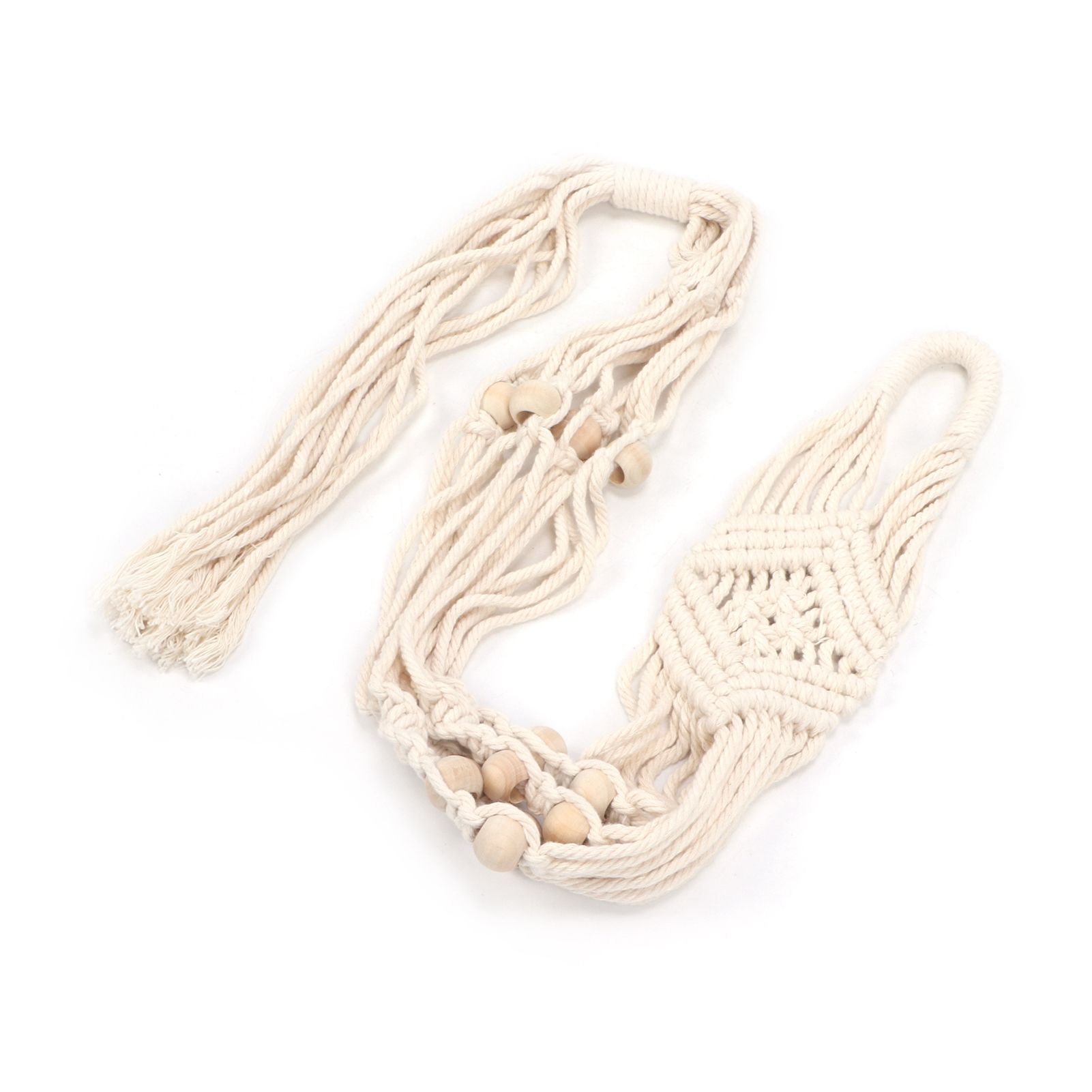 Cotton Rhombus Rope Pattern Plant Hanger with 12 Beads Hanging Flower Pot view 4