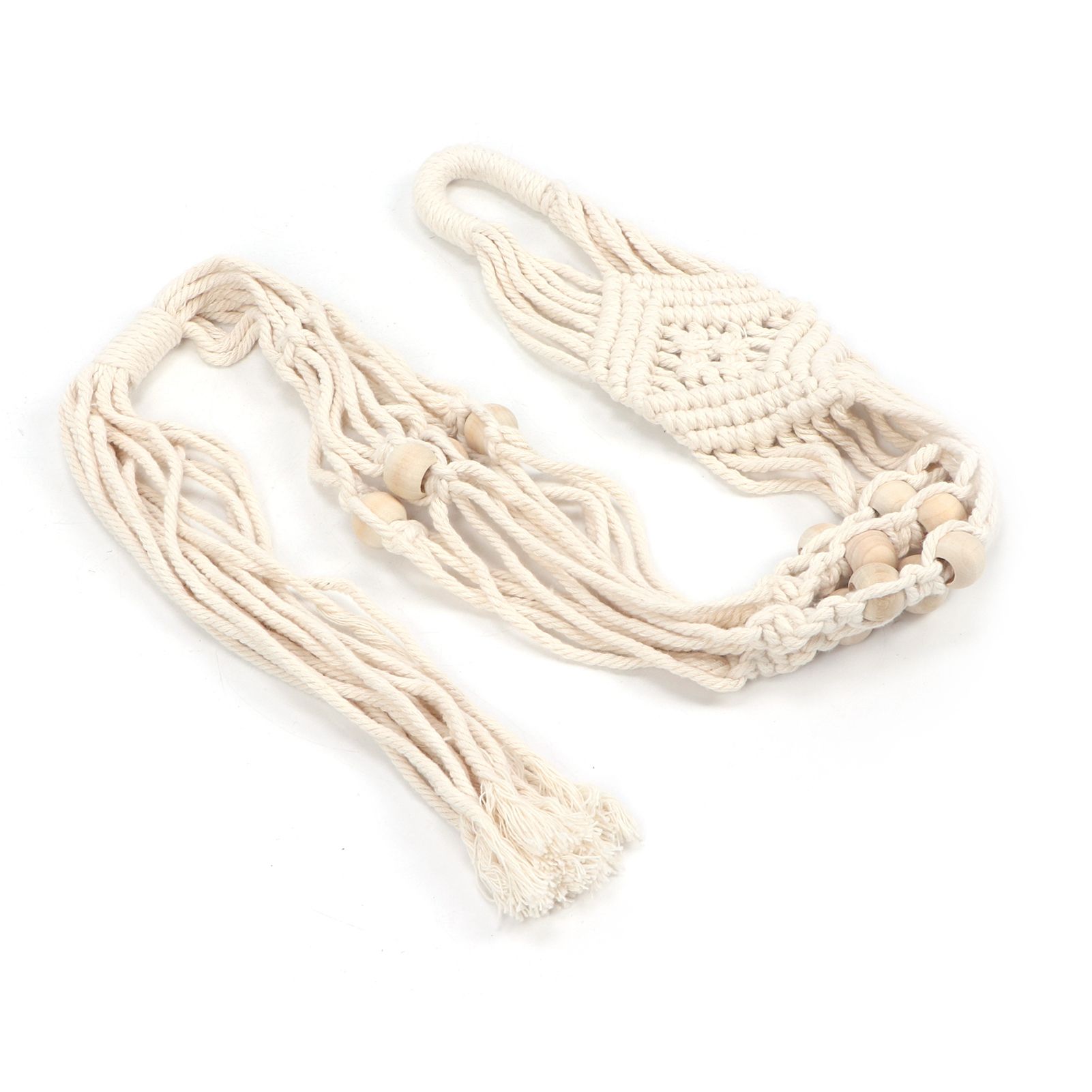 Cotton Rhombus Rope Pattern Plant Hanger with 12 Beads Hanging Flower Pot view 5