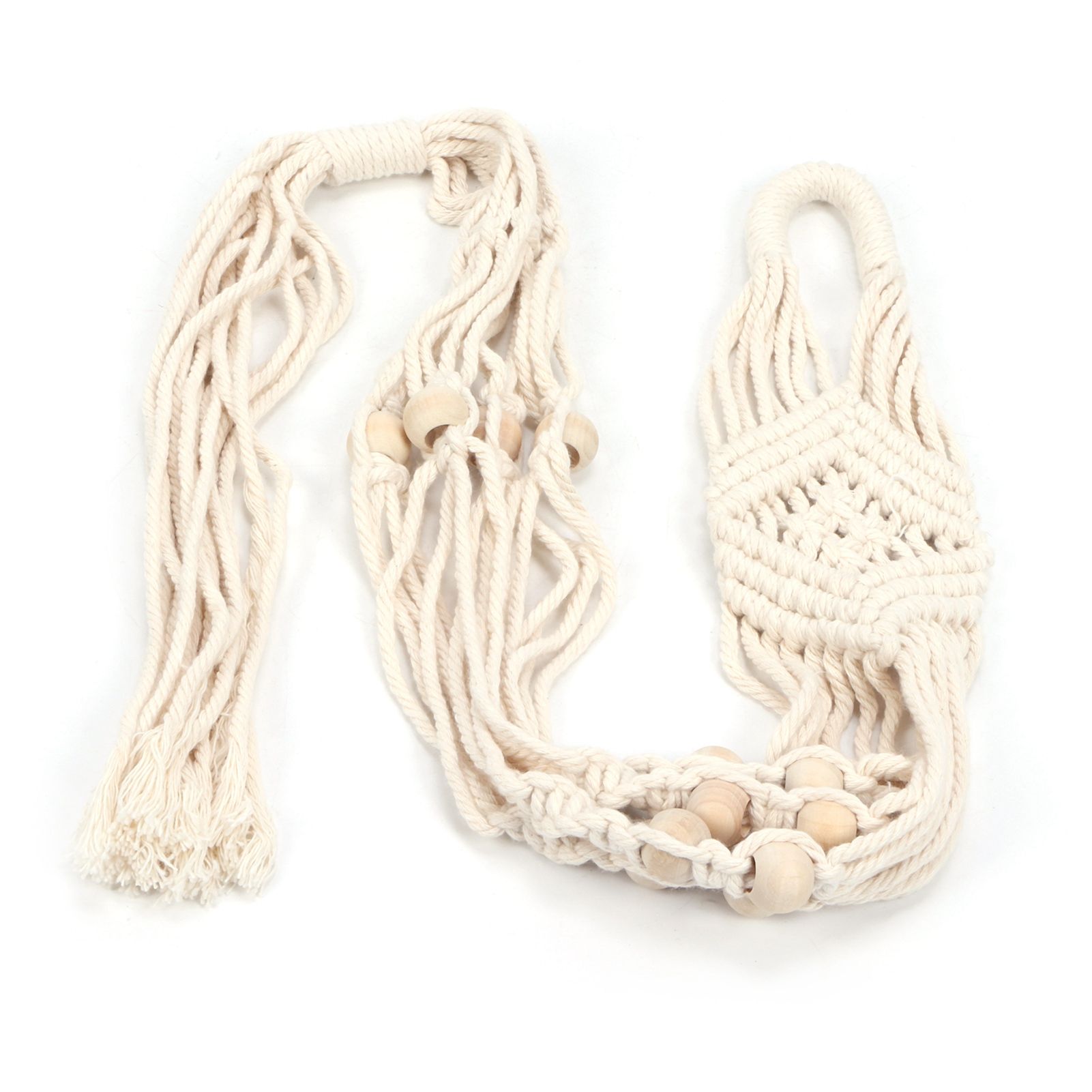 Cotton Rhombus Rope Pattern Plant Hanger with 12 Beads Hanging Flower Pot view 9