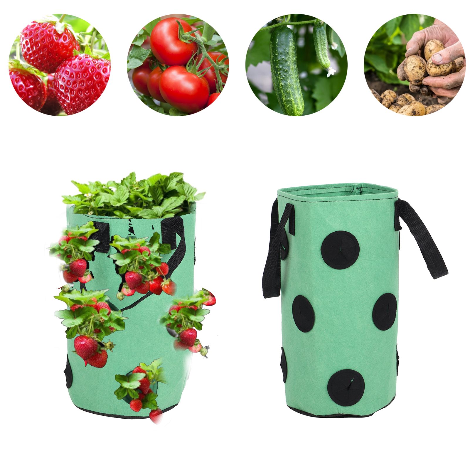 12 Holes Strawberry Planter Bag with Handles Portable Felt Plant Growing Bag view 12