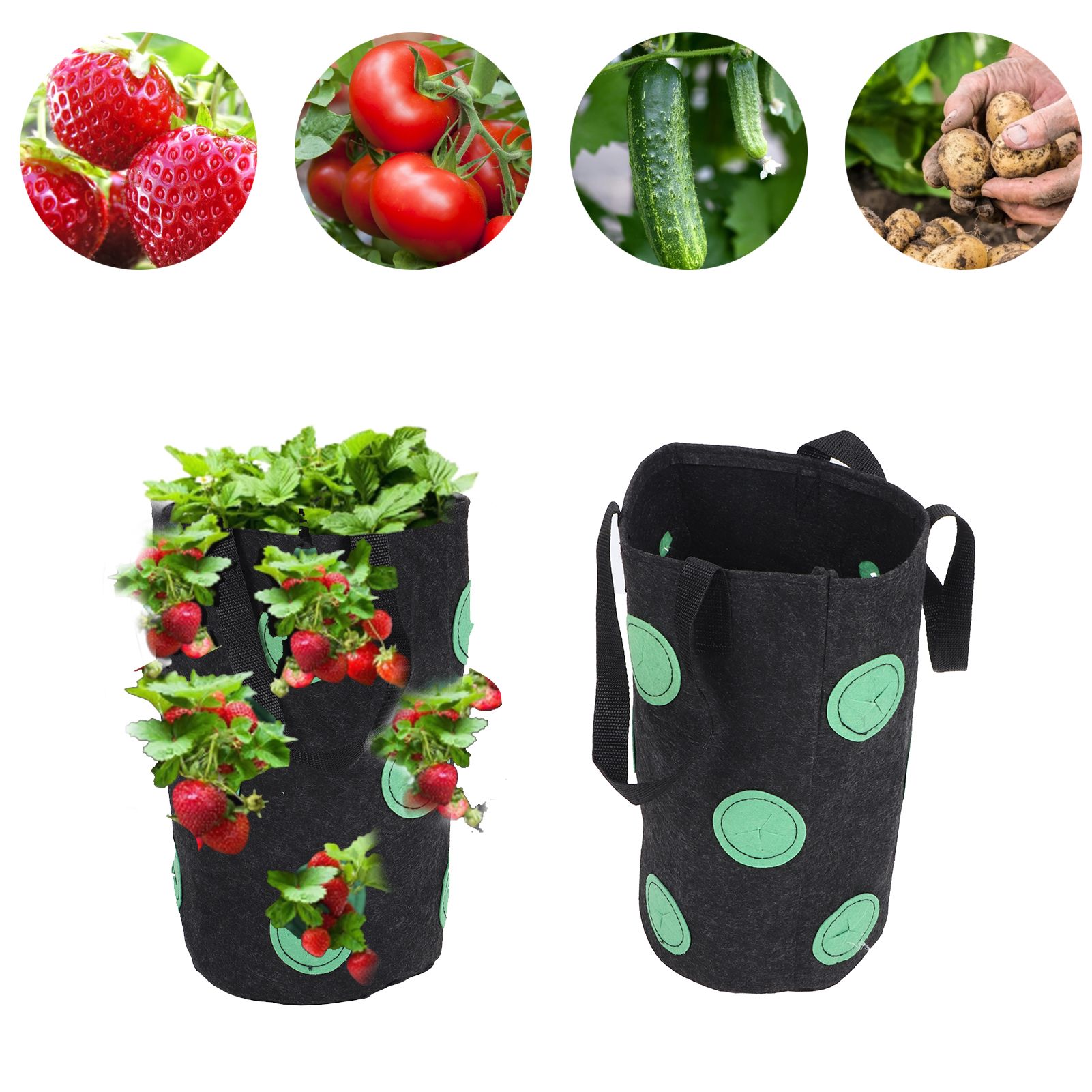 12 Holes Strawberry Planter Bag with Handles Portable Felt Plant Growing Bag view 12