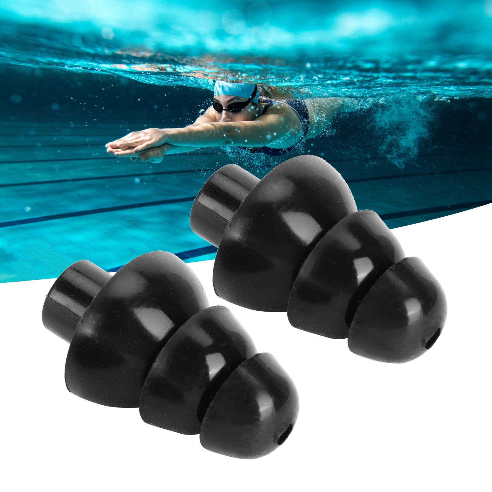 Black Ear Plugs Reusable Noise Reduction Waterproof Swimming Earplugs with Filter view 11