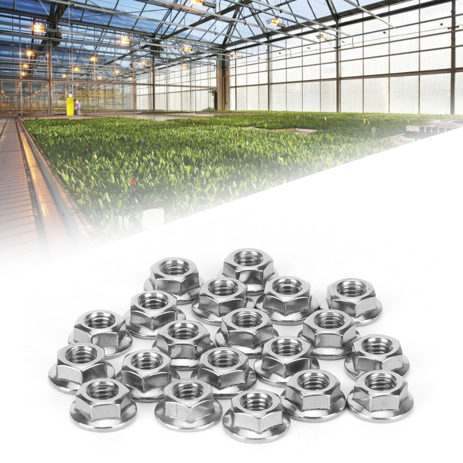 25Pcs Flange Nut Corrosion Resistant Stainless Steel Nuts Greenhouse Supplies view 12