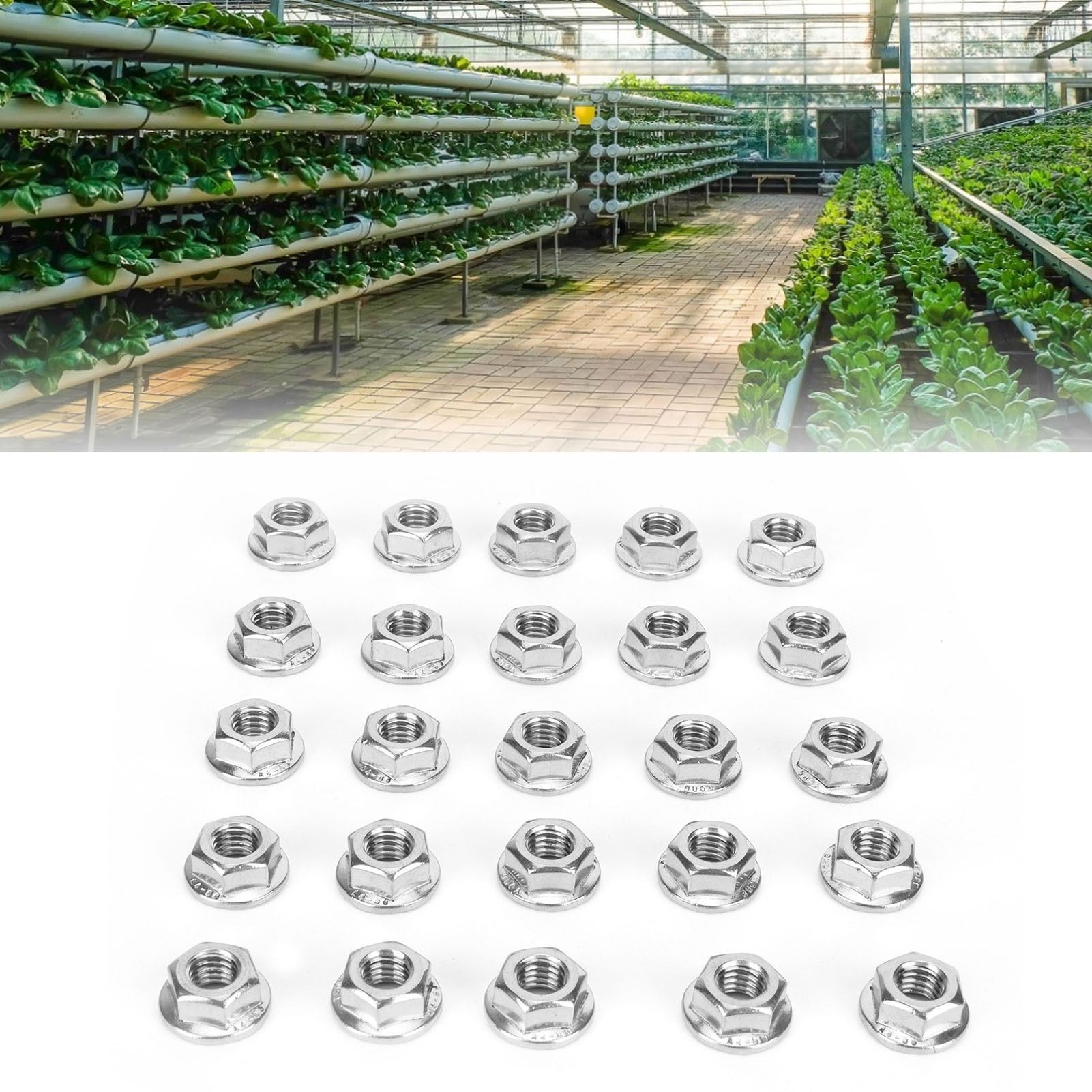 25Pcs Flange Nut Corrosion Resistant Stainless Steel Nuts Greenhouse Supplies view 11