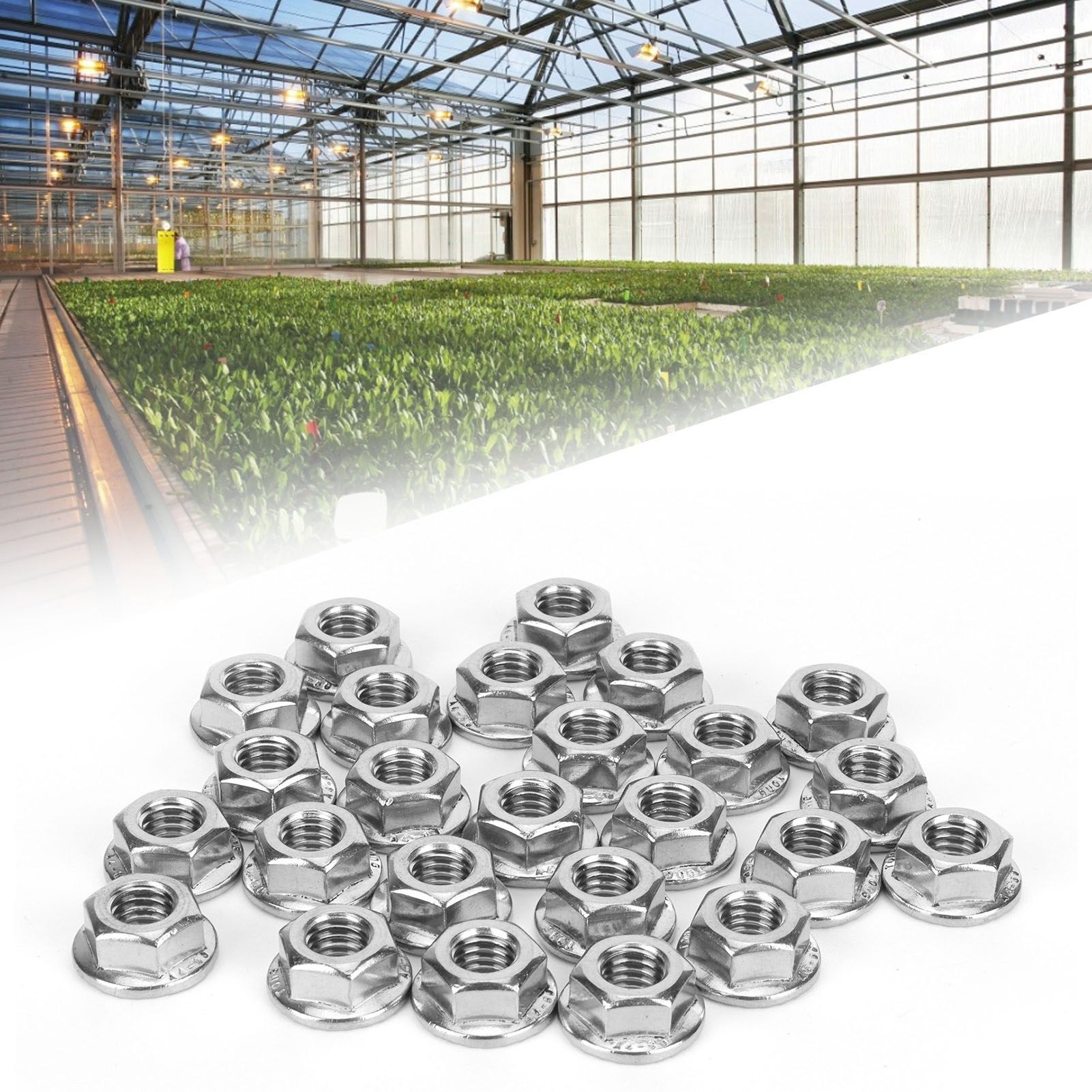 25Pcs Flange Nut Corrosion Resistant Stainless Steel Nuts Greenhouse Supplies view 12