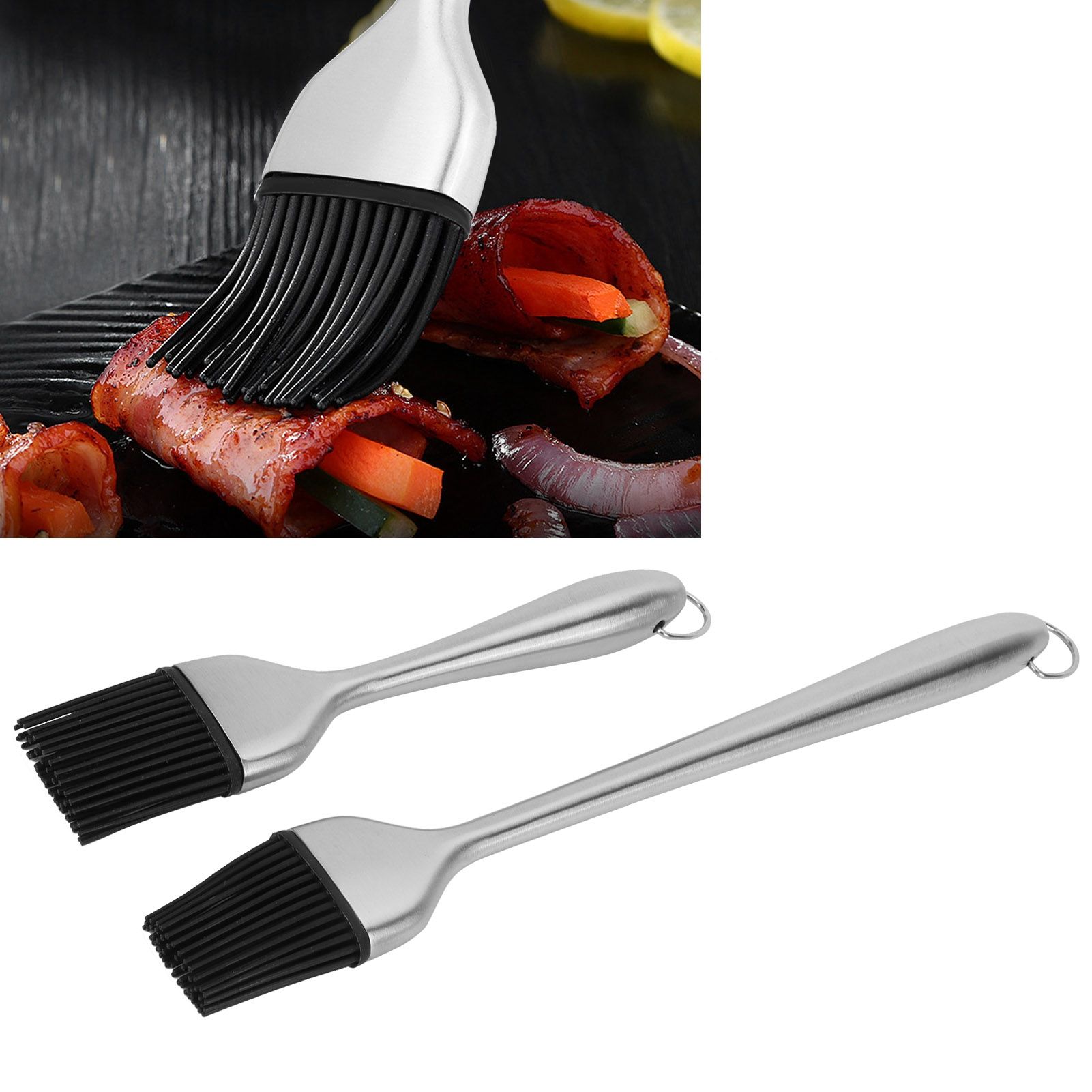 2Pcs/Set Stainless Steel Oil Brush with Food Grade Silicone Barbecue Baking view 11