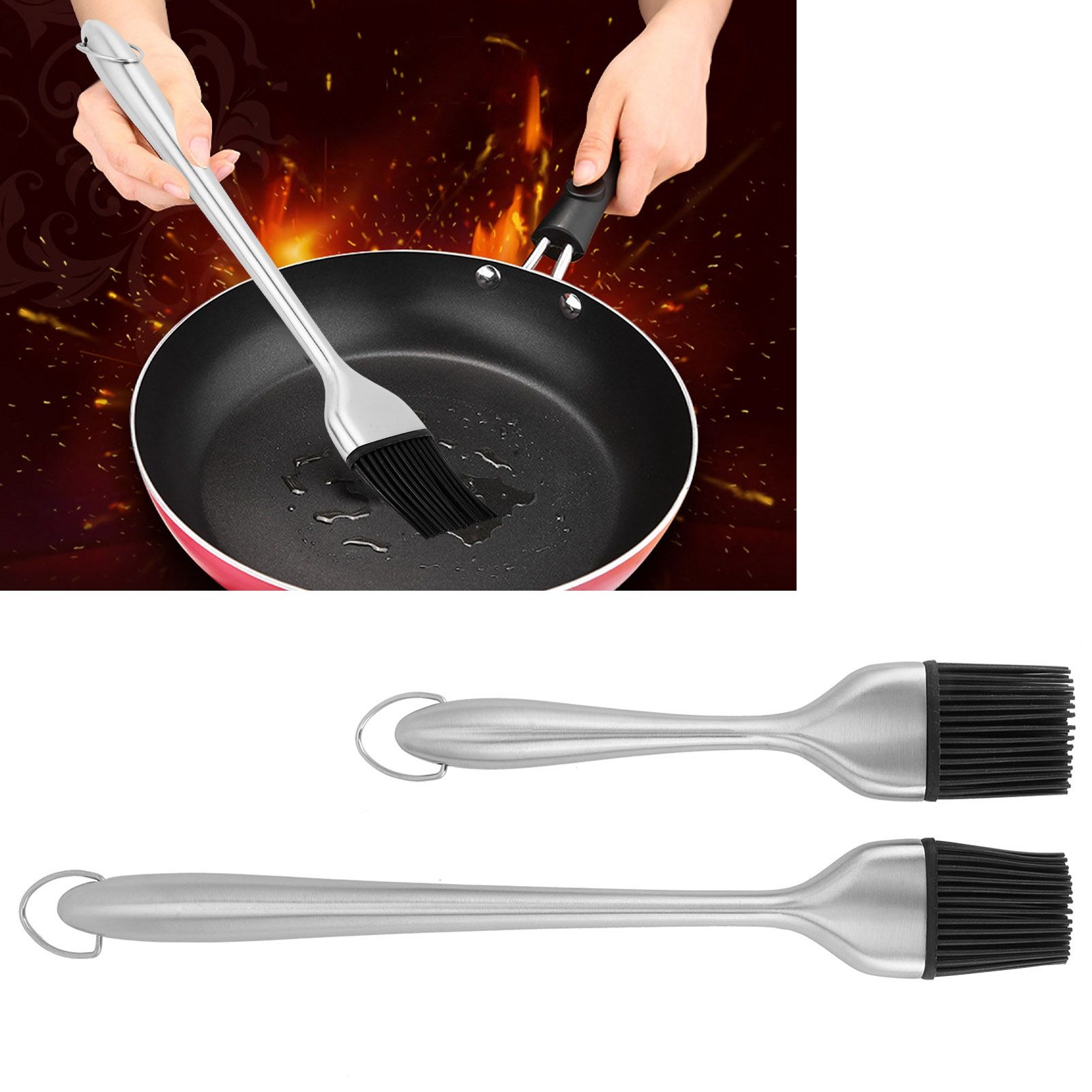 2Pcs/Set Stainless Steel Oil Brush with Food Grade Silicone Barbecue Baking view 12