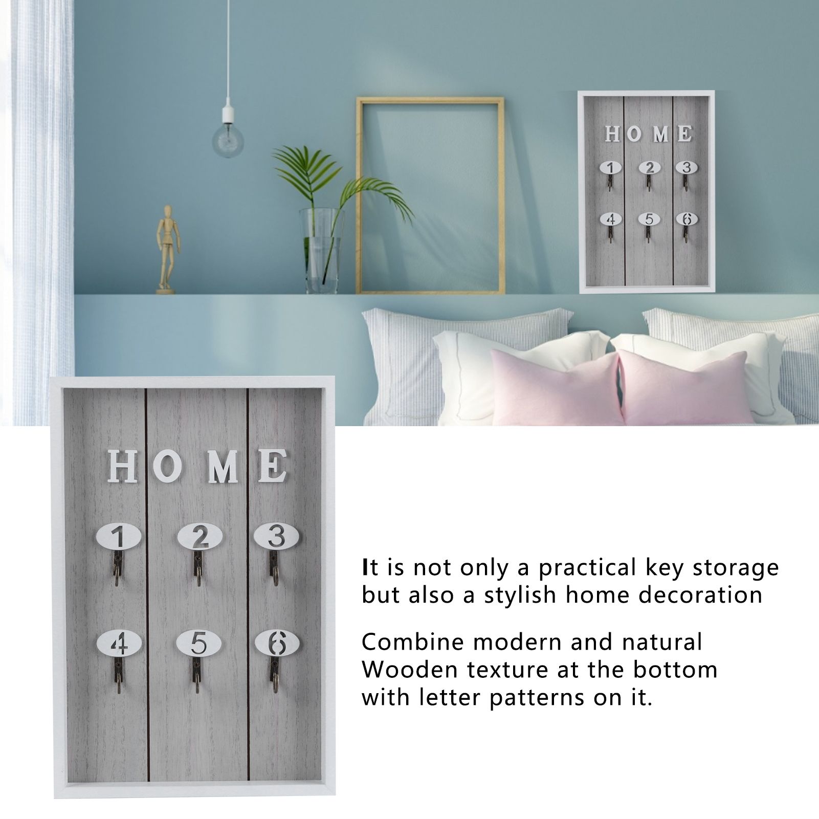 WallMounted Key Rack Wooden Key Organizer Hanger Decorative Key Hanging Holder view 15