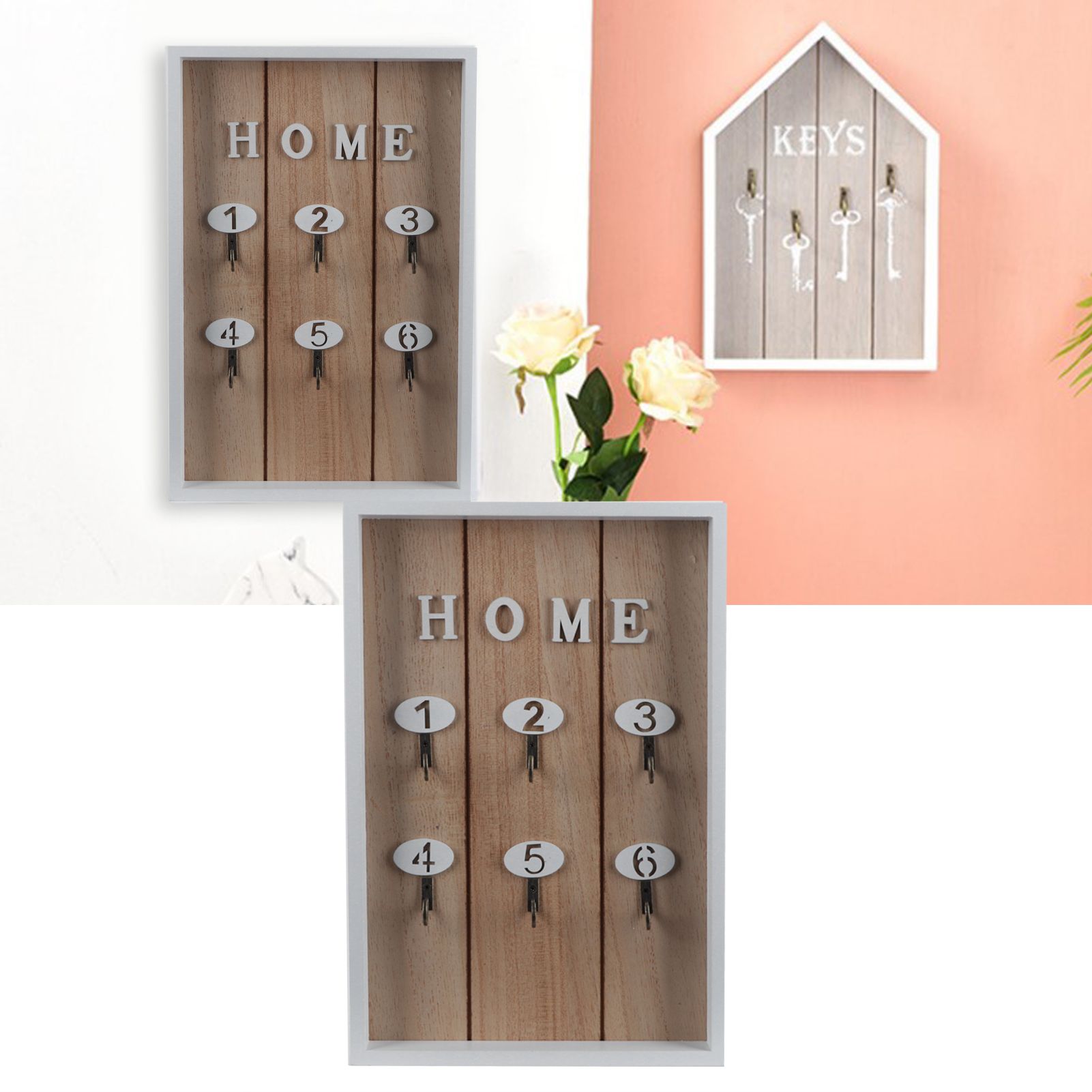 WallMounted Key Rack Wooden Key Organizer Hanger Decorative Key Hanging Holder view 9