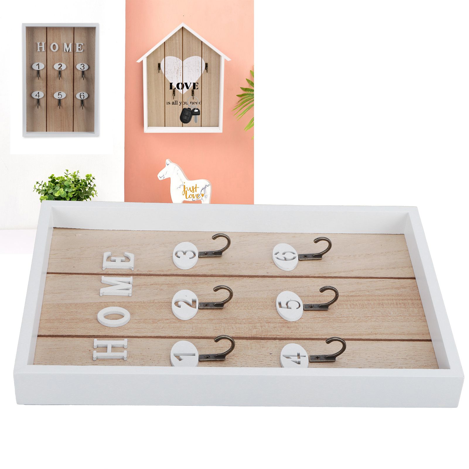 WallMounted Key Rack Wooden Key Organizer Hanger Decorative Key Hanging Holder view 10