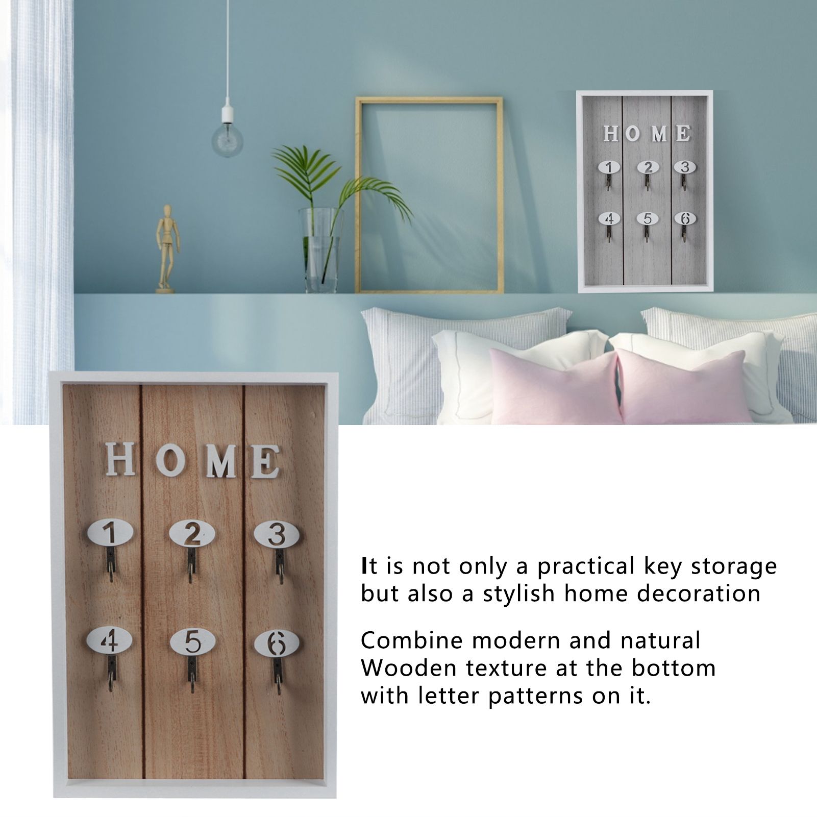 WallMounted Key Rack Wooden Key Organizer Hanger Decorative Key Hanging Holder view 14