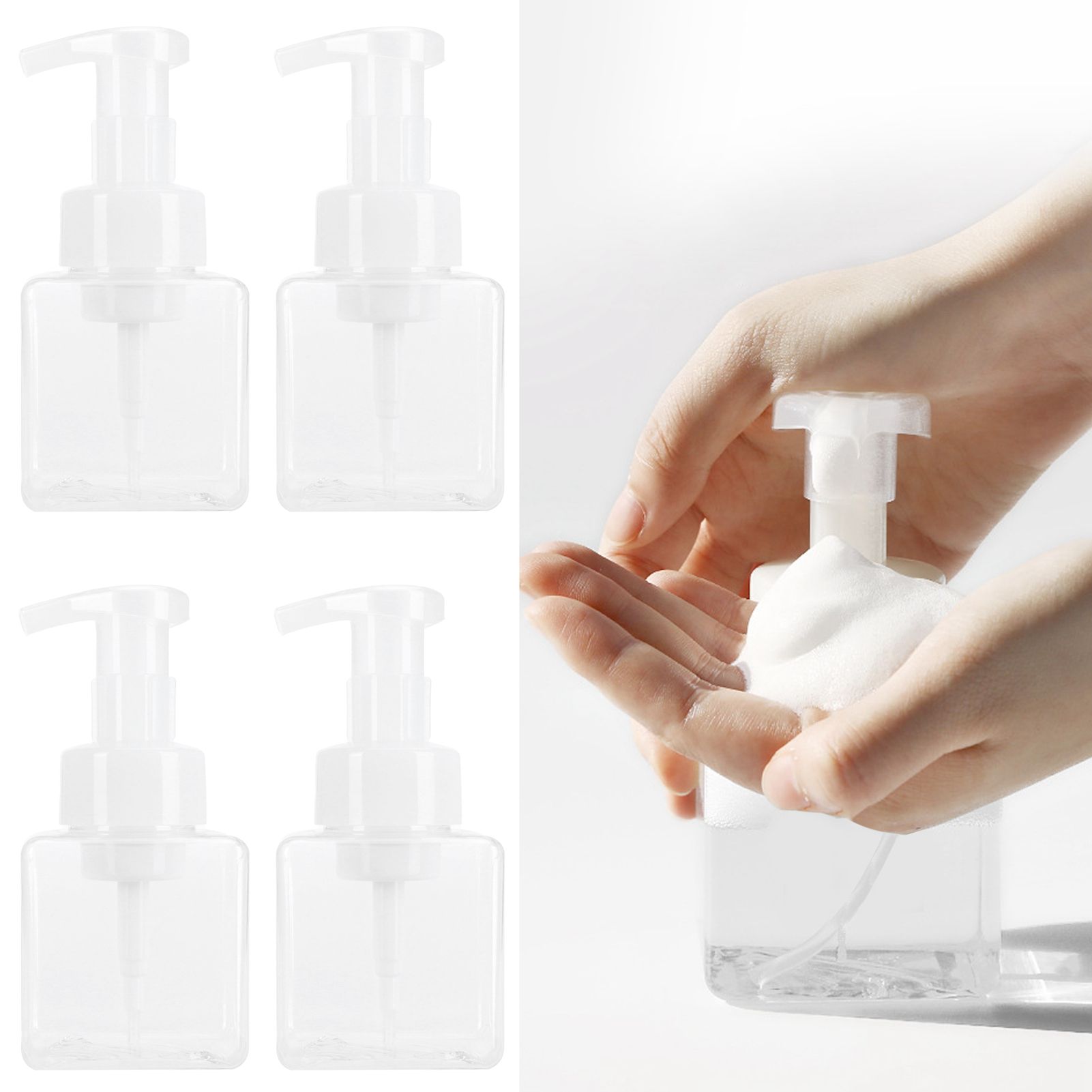 4PCS 250ml Clear Plastic Pump Bottles Foaming Soap Dispenser Refillable Foam view 10