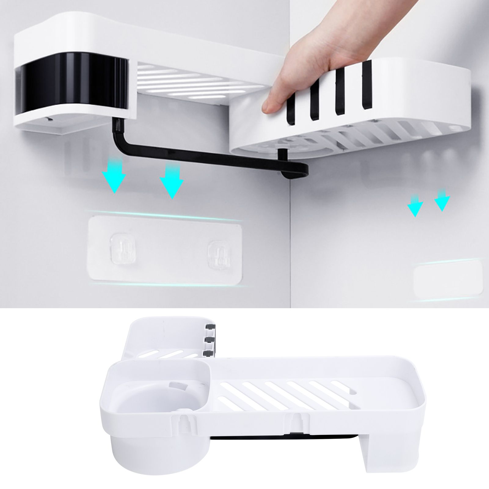 No Drilling Corner Shower Shelf Wall Mounted Bathroom Storage Rack with Towel view 10